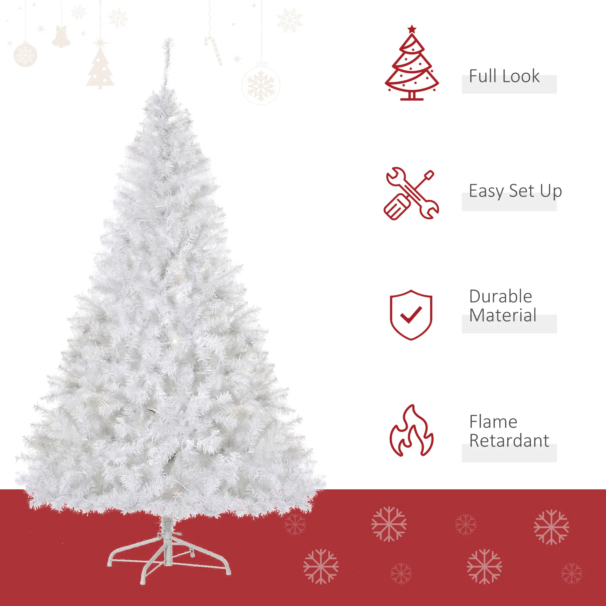 6FT Prelit Artificial Christmas Tree, Warm White LED, Auto Open, White - Image 4