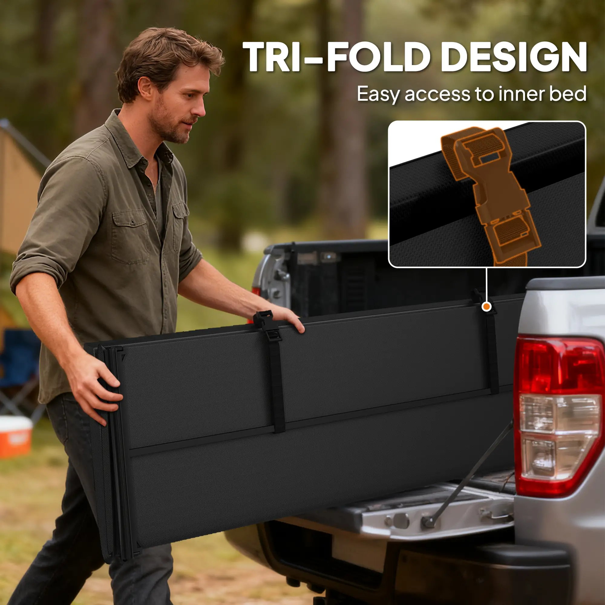 6ft Soft Tri-Fold Tonneau Cover, 5.75/5.8 ft Bed, Black - Image 7