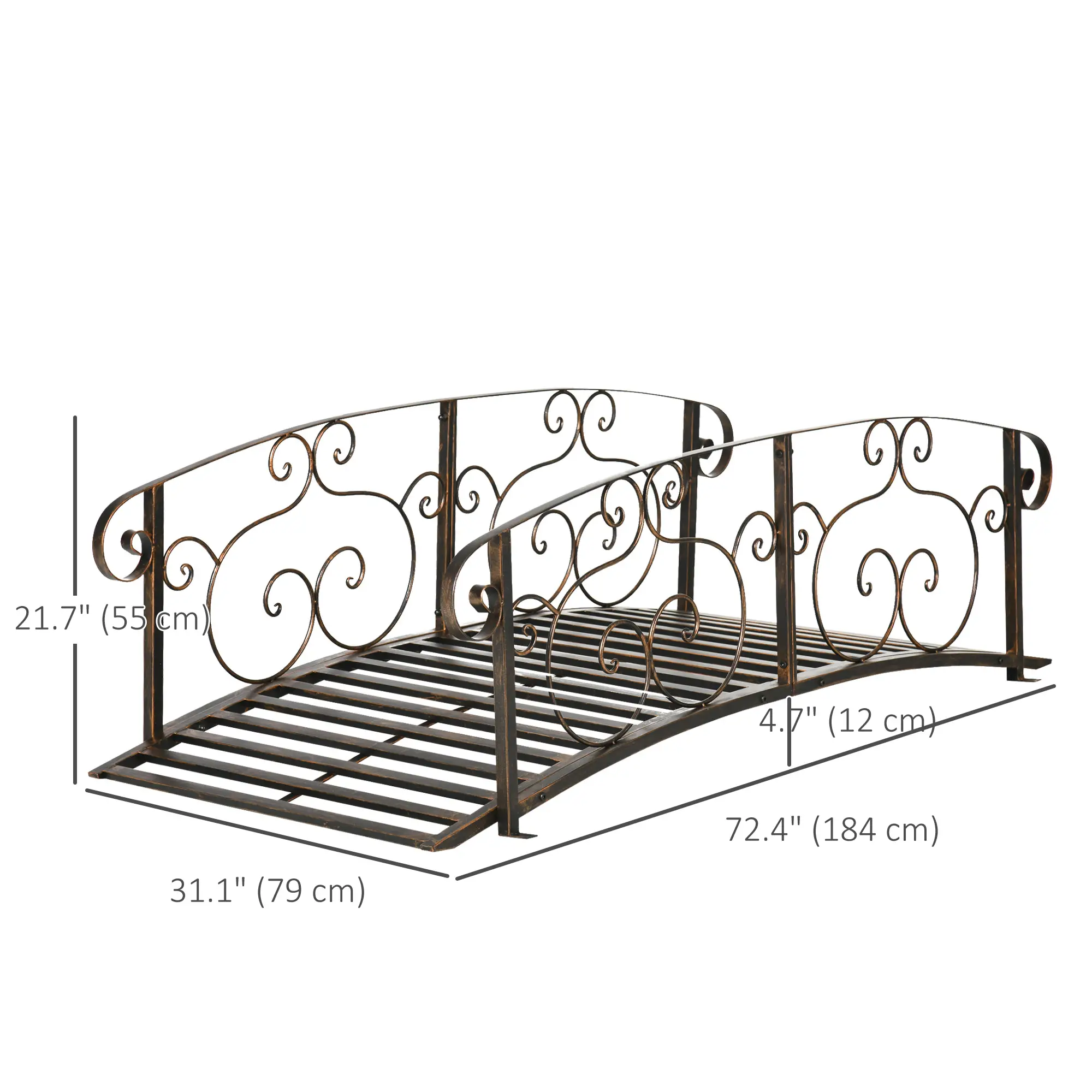 6FT Steel Garden Bridge, Decorative Arc Landscaping Bridge, Brown - Image 3