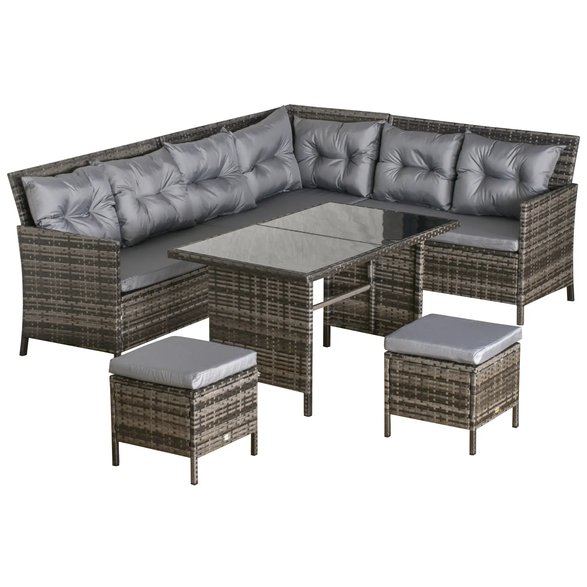 6pcs Outdoor Rattan Sofa Set, Wicker Sectional Couch, Dining Table, Dark Grey