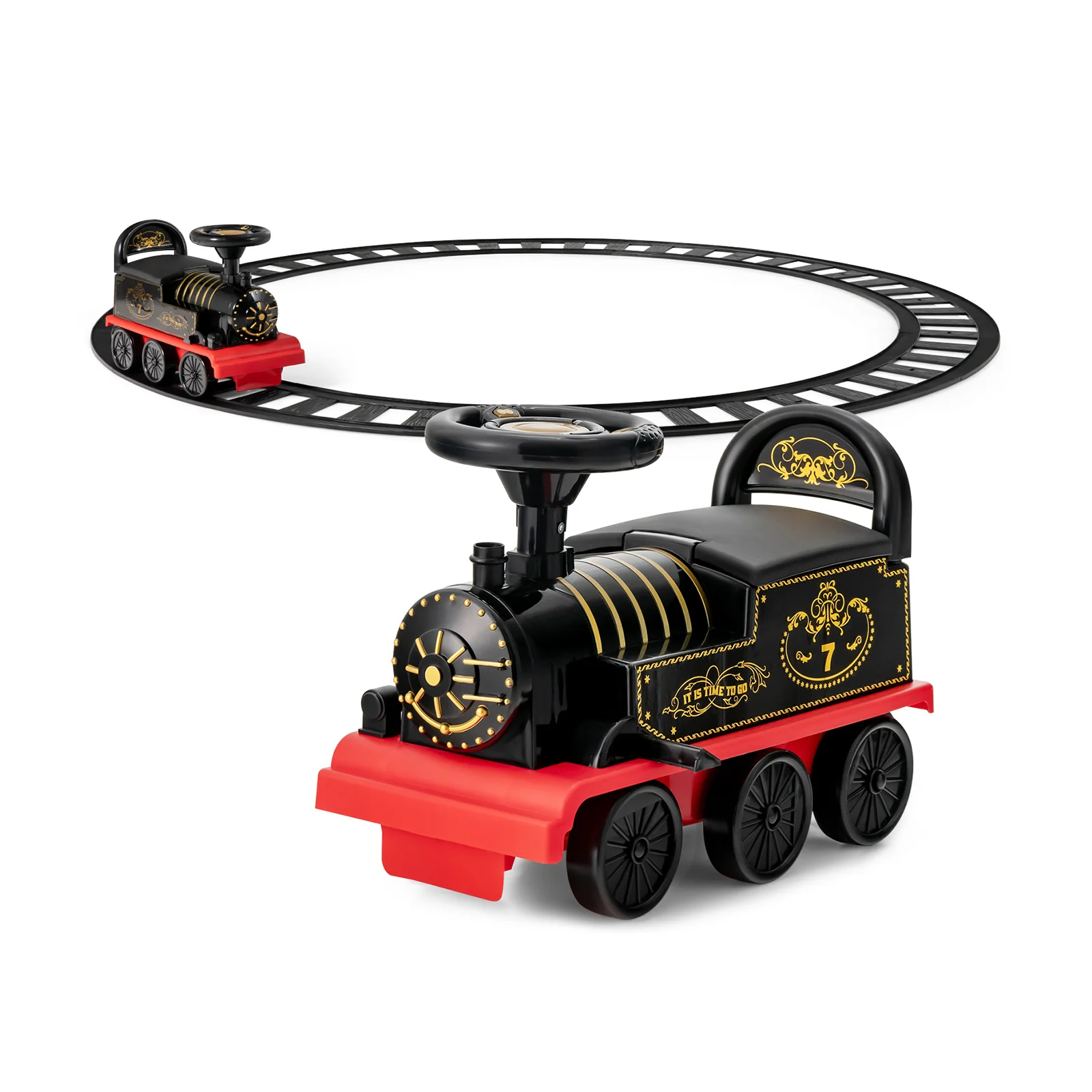 6V Electric Kids Ride On Car Toy Train, 16 Pieces Tracks, Black - Image 2