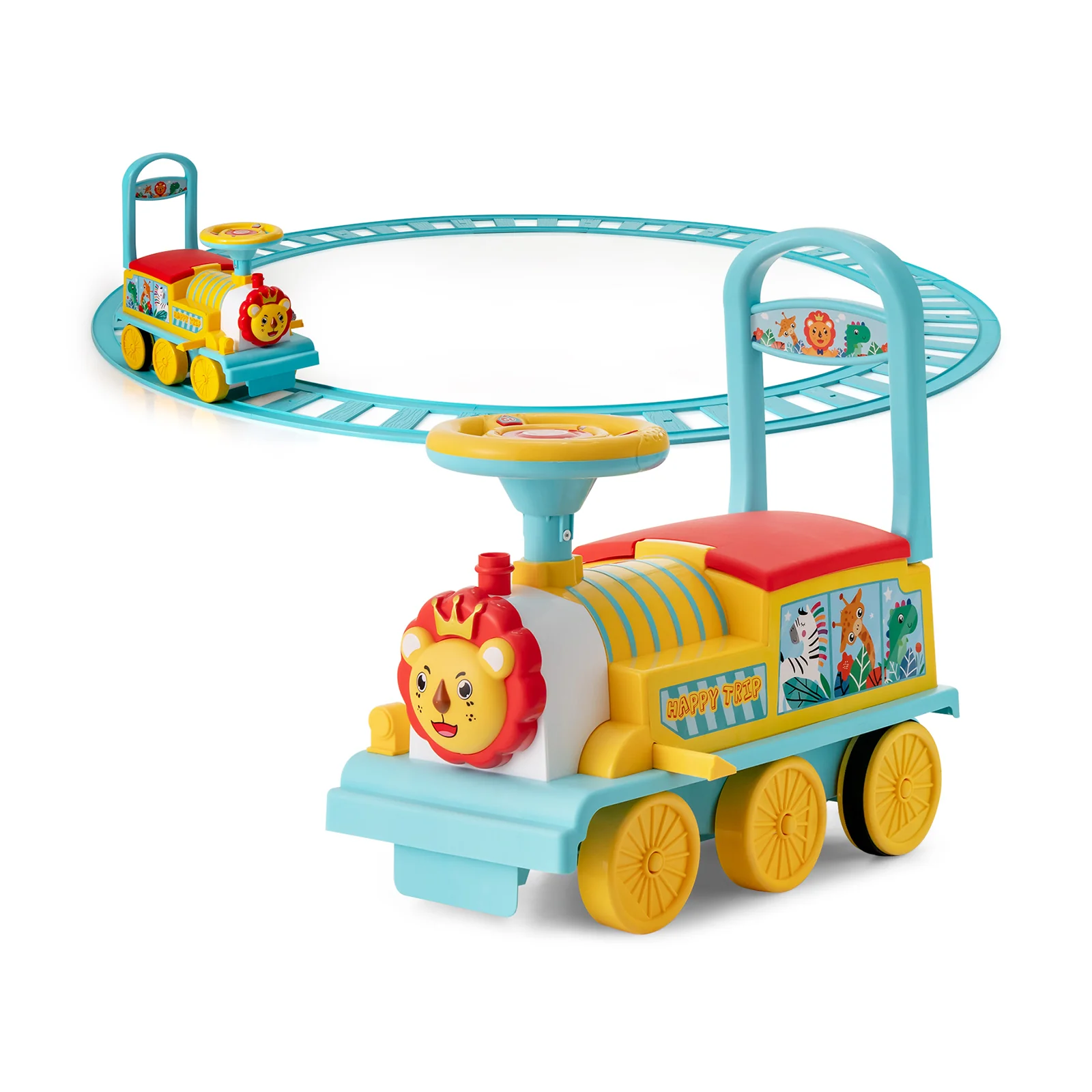 6V Electric Kids Ride On Car Train, 16 Pieces Tracks, Blue