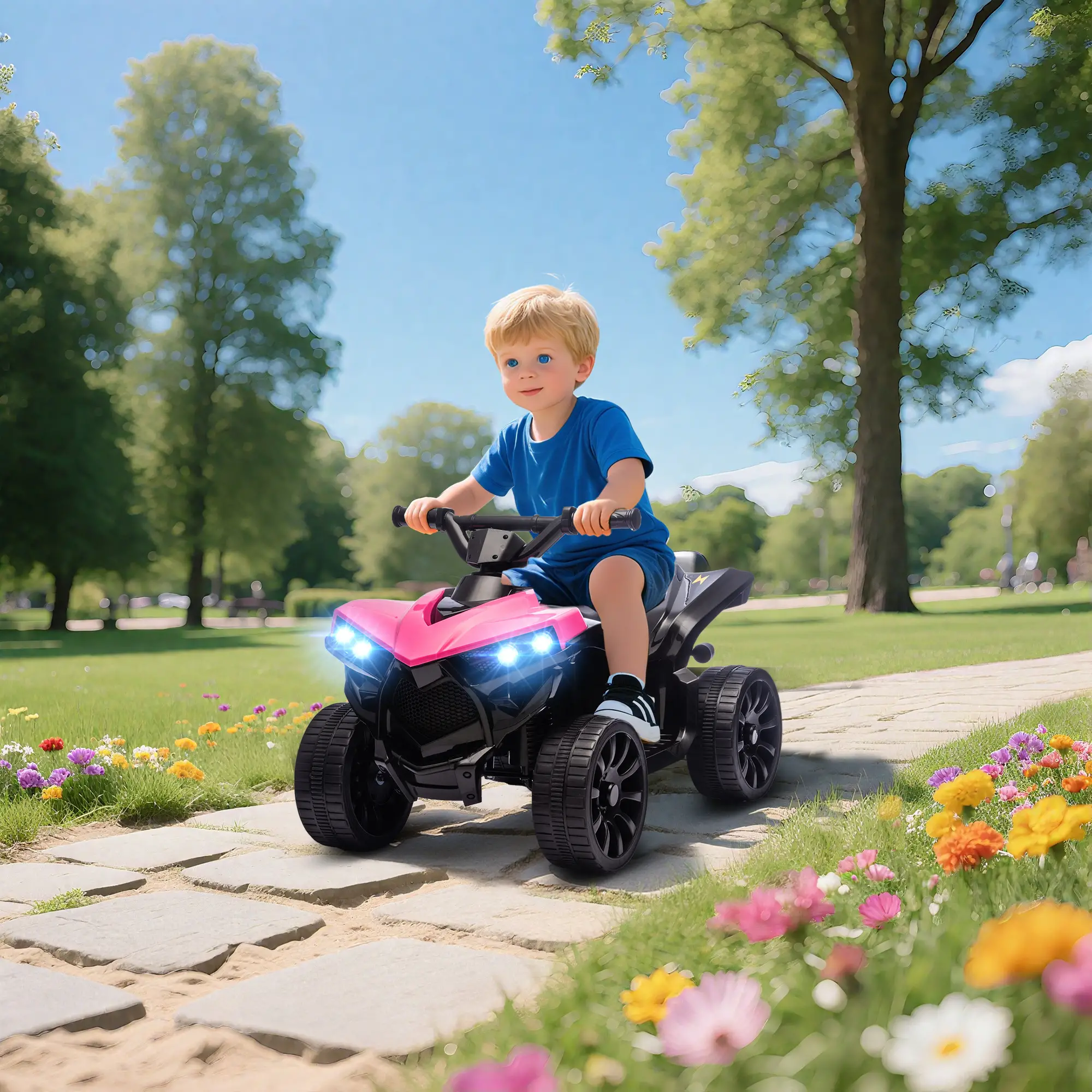 6V Kids ATV, 4 Wheeler Electric Ride on Car, Pink - Image 2