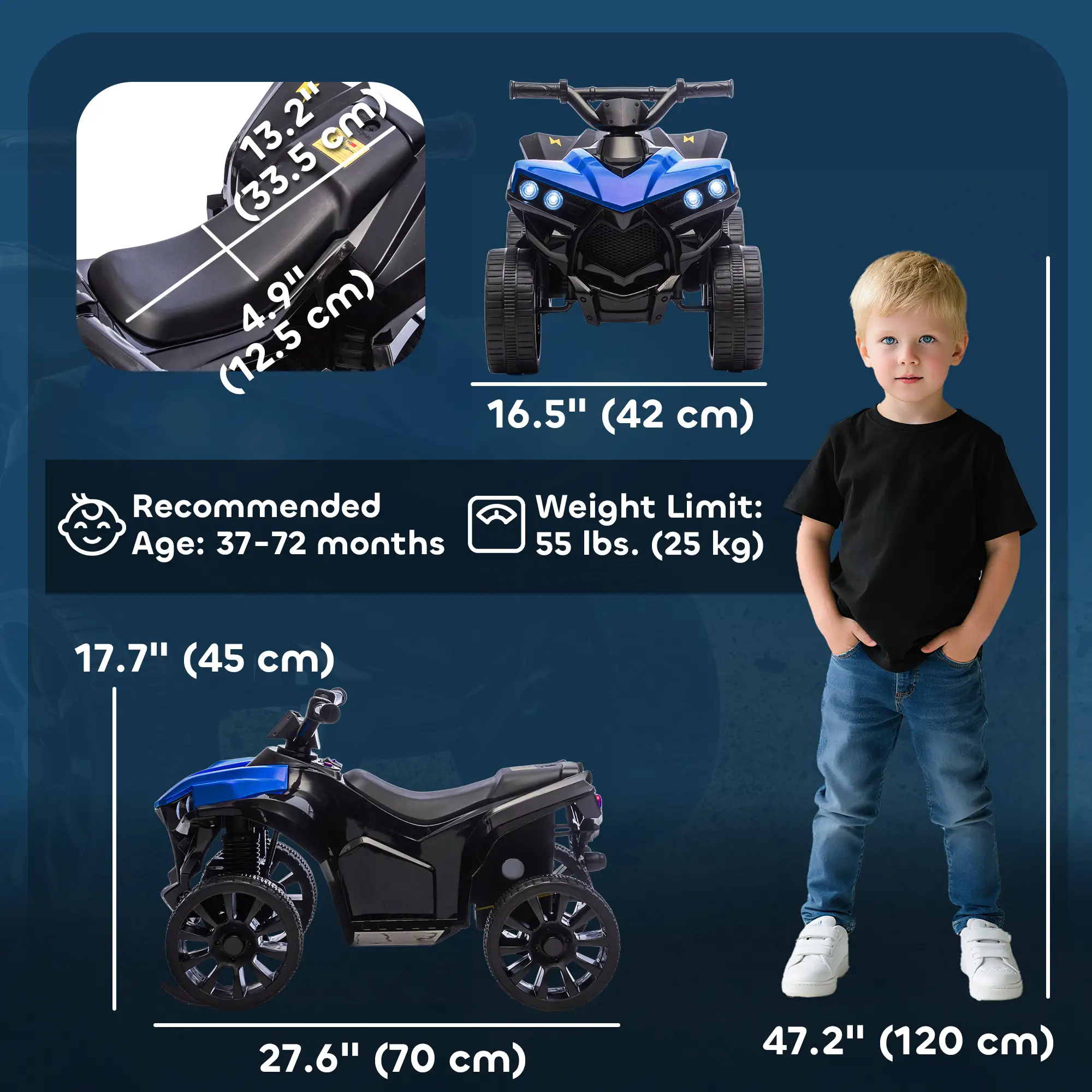 6V Kids ATV Electric Ride On Car, Ages 37-72 Months, Blue - Image 3