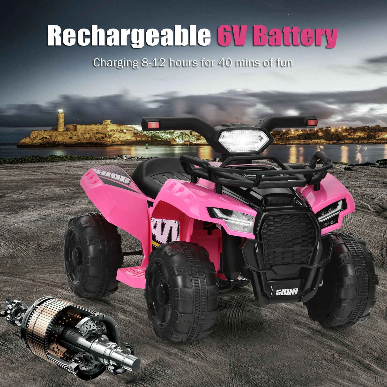 6V Kids ATV Quad Electric Ride On Car, Pink - Image 3