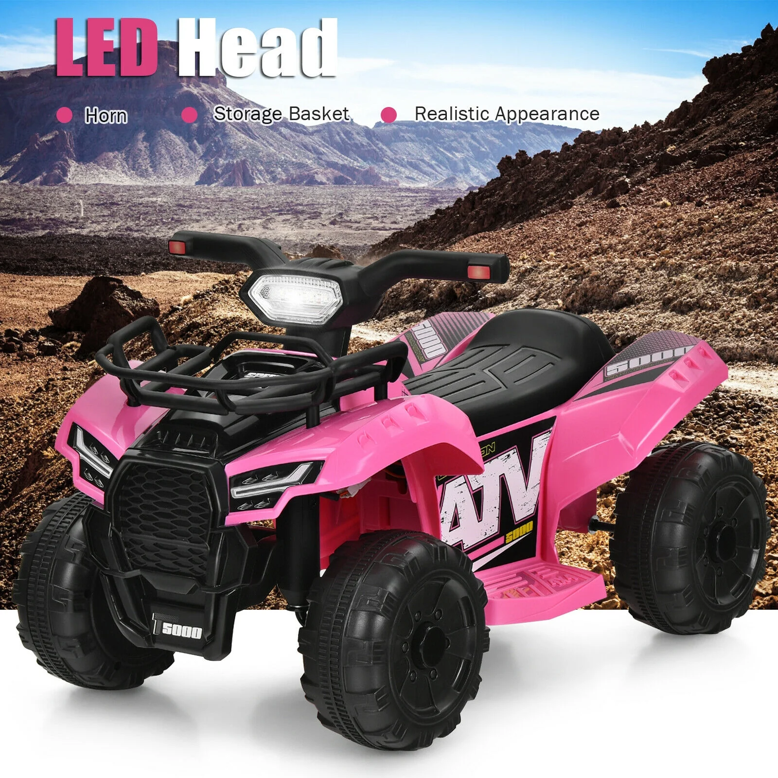 6V Kids ATV Quad Electric Ride On Car, Pink - Image 6