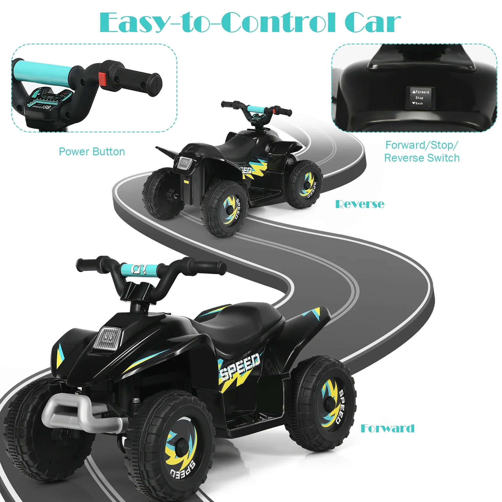 6V Kids Electric ATV, 4 Wheels Ride-On Toy, Black - Image 10