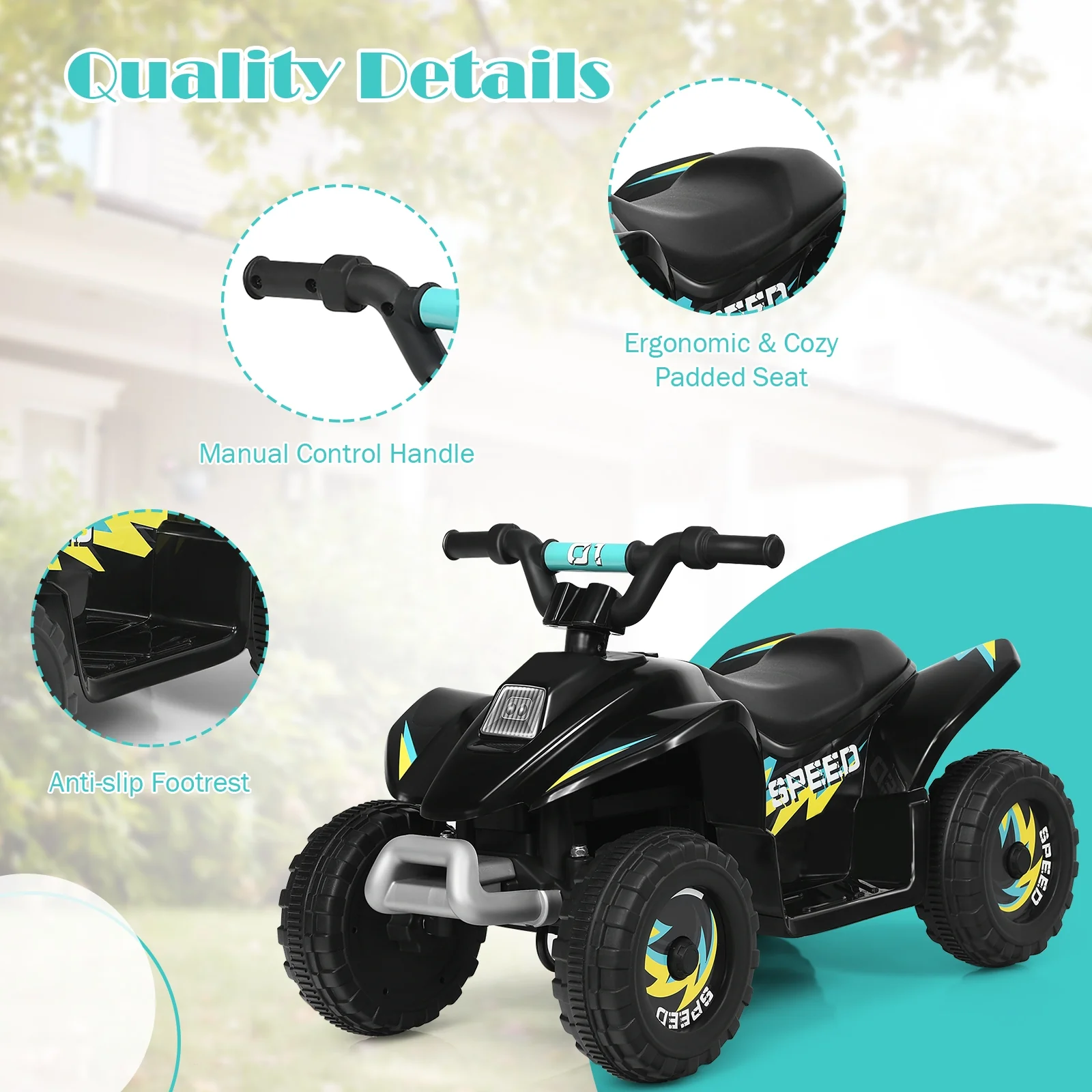 6V Kids Electric ATV, 4 Wheels Ride-On Toy, Black - Image 9