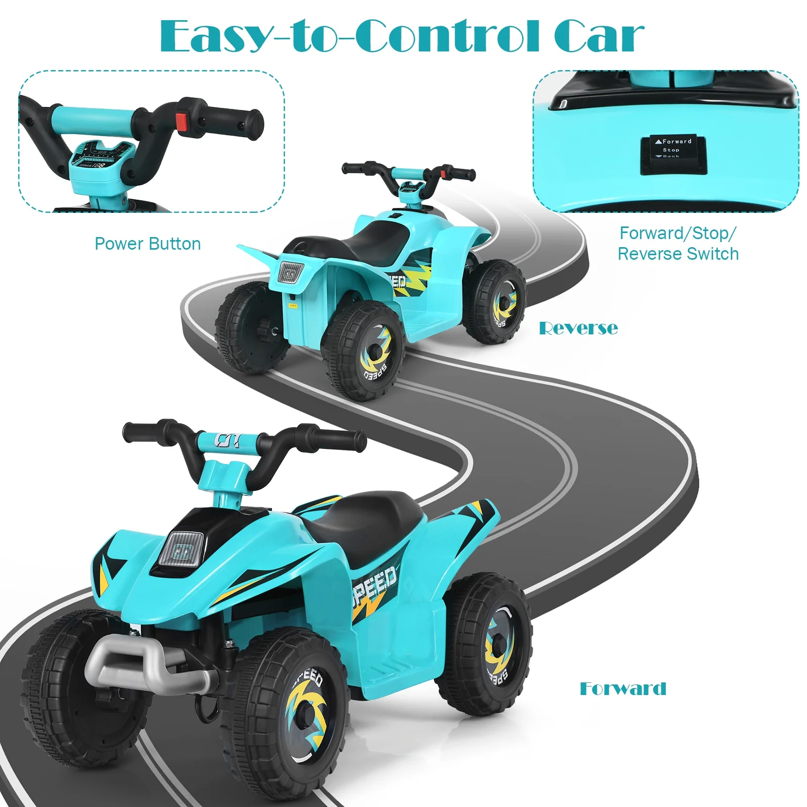 6V Kids Electric ATV, 4 Wheels Ride-On Toy, Blue - Image 10