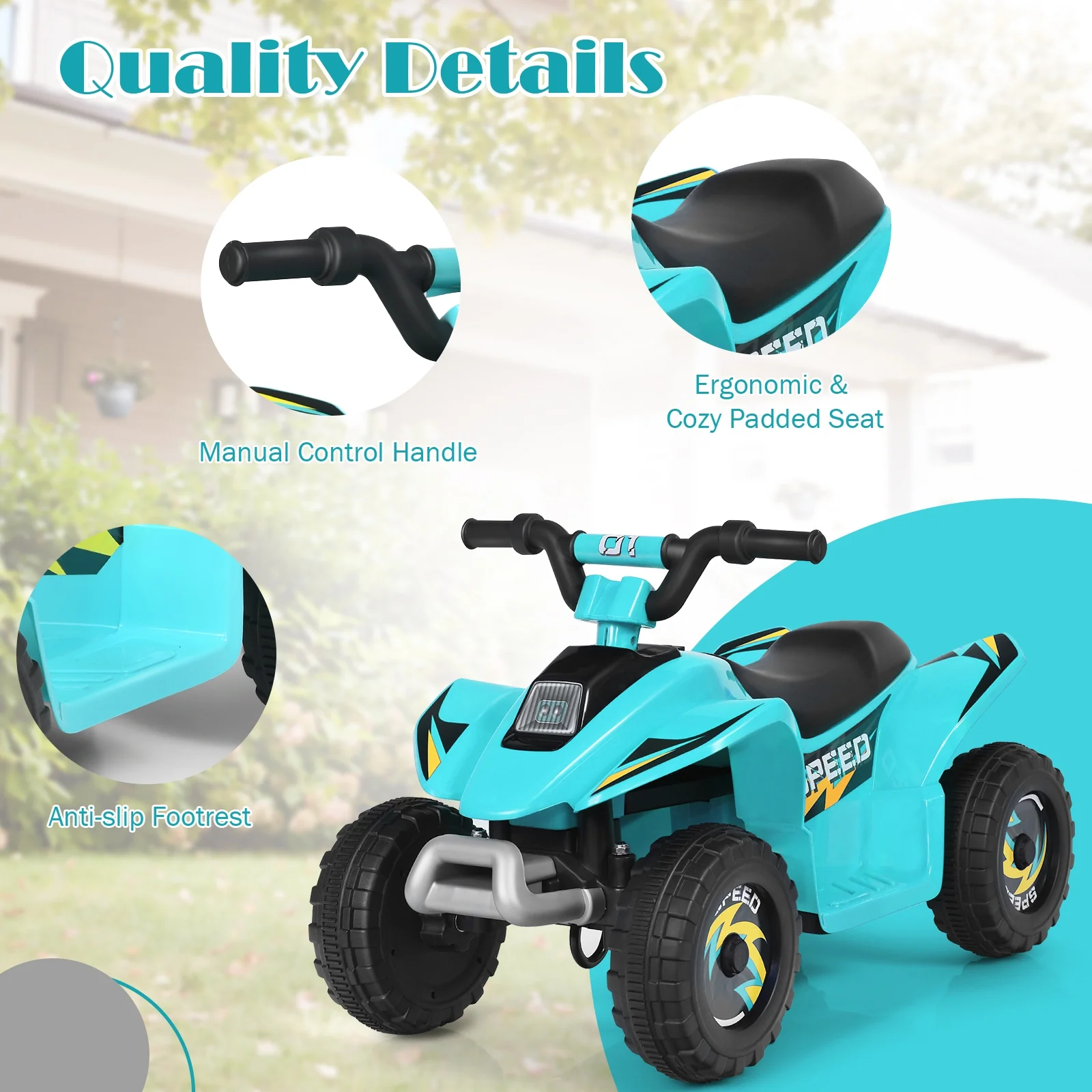 6V Kids Electric ATV, 4 Wheels Ride-On Toy, Blue - Image 9