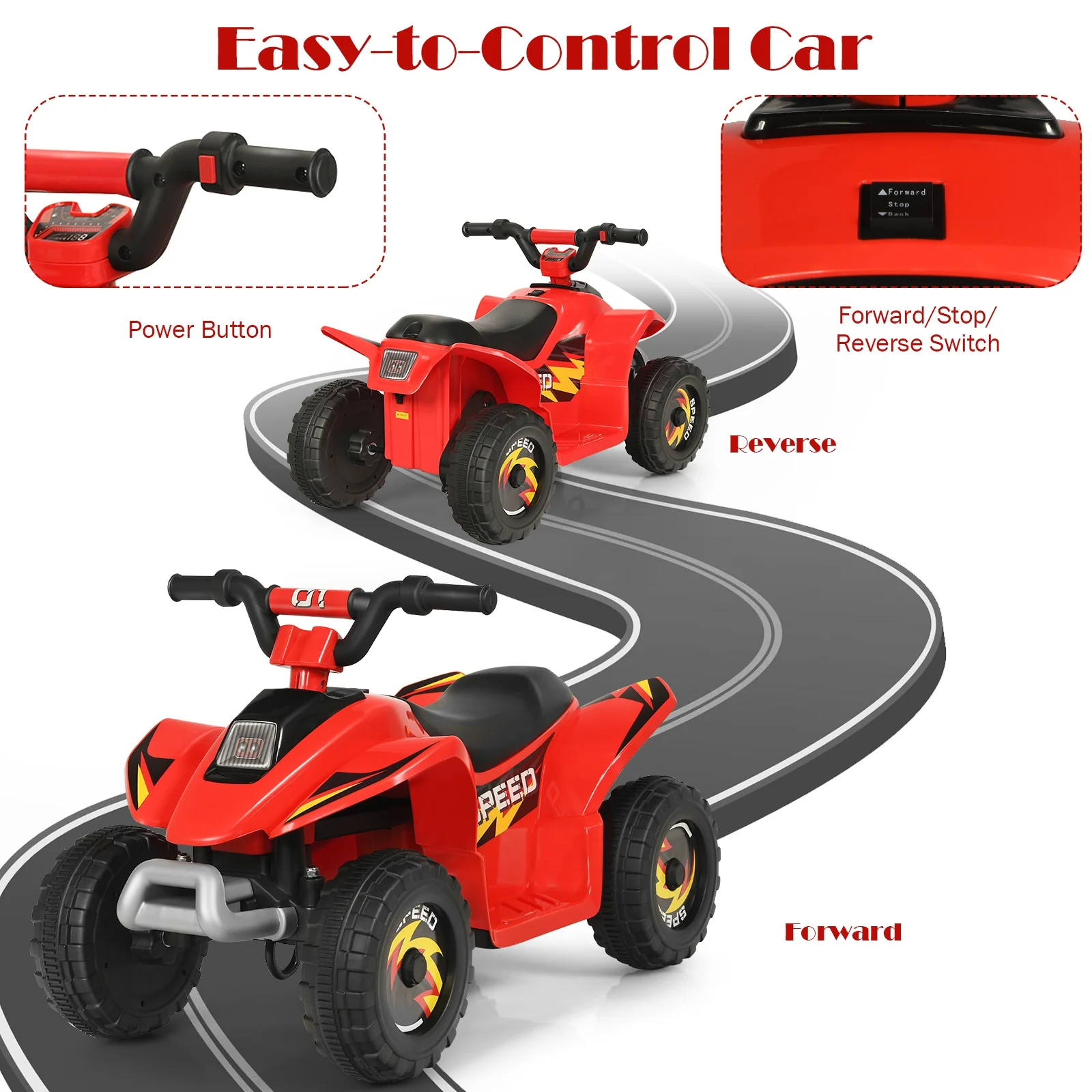 6V Kids Electric ATV, 4 Wheels Ride-On Toy, Red - Image 10