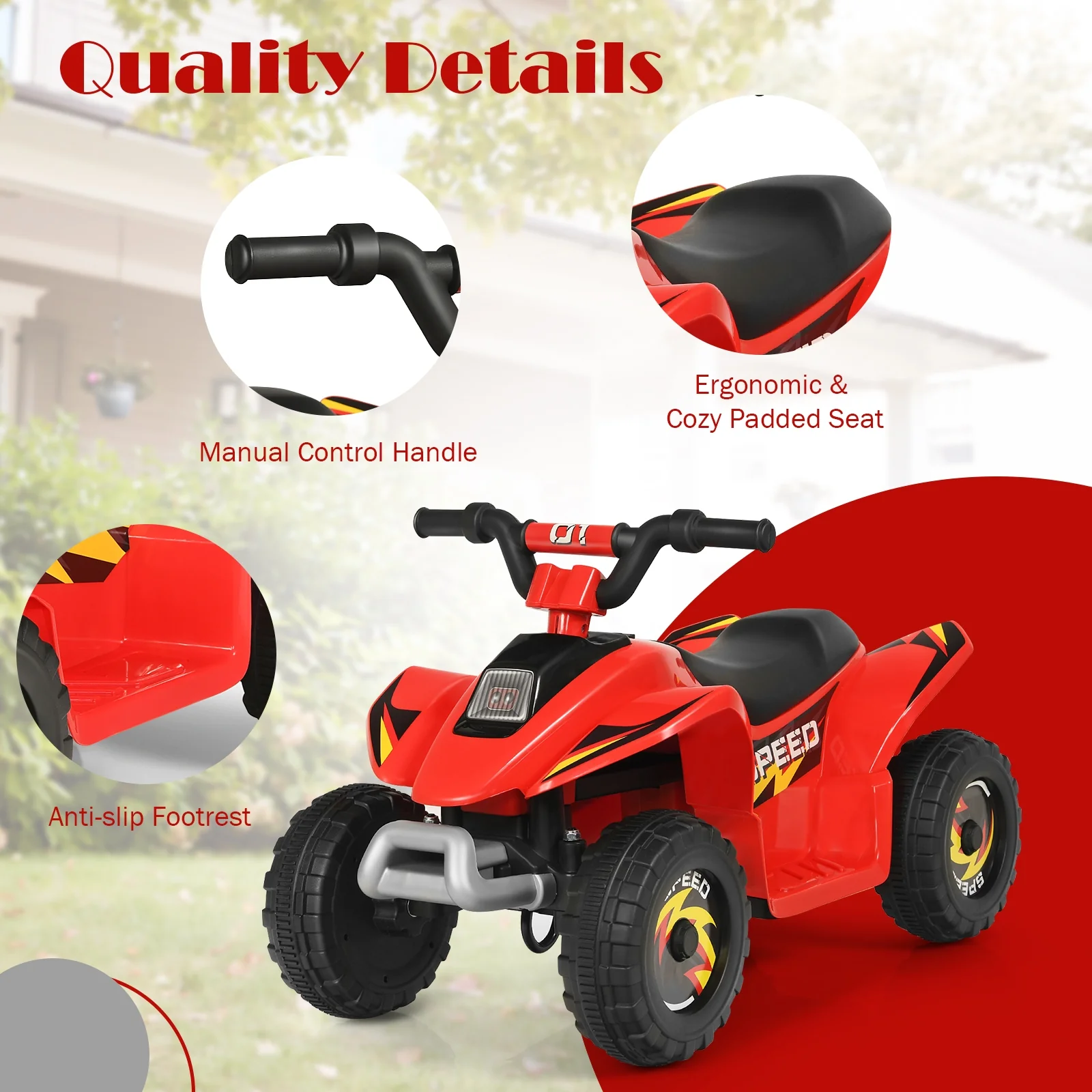 6V Kids Electric ATV, 4 Wheels Ride-On Toy, Red - Image 9