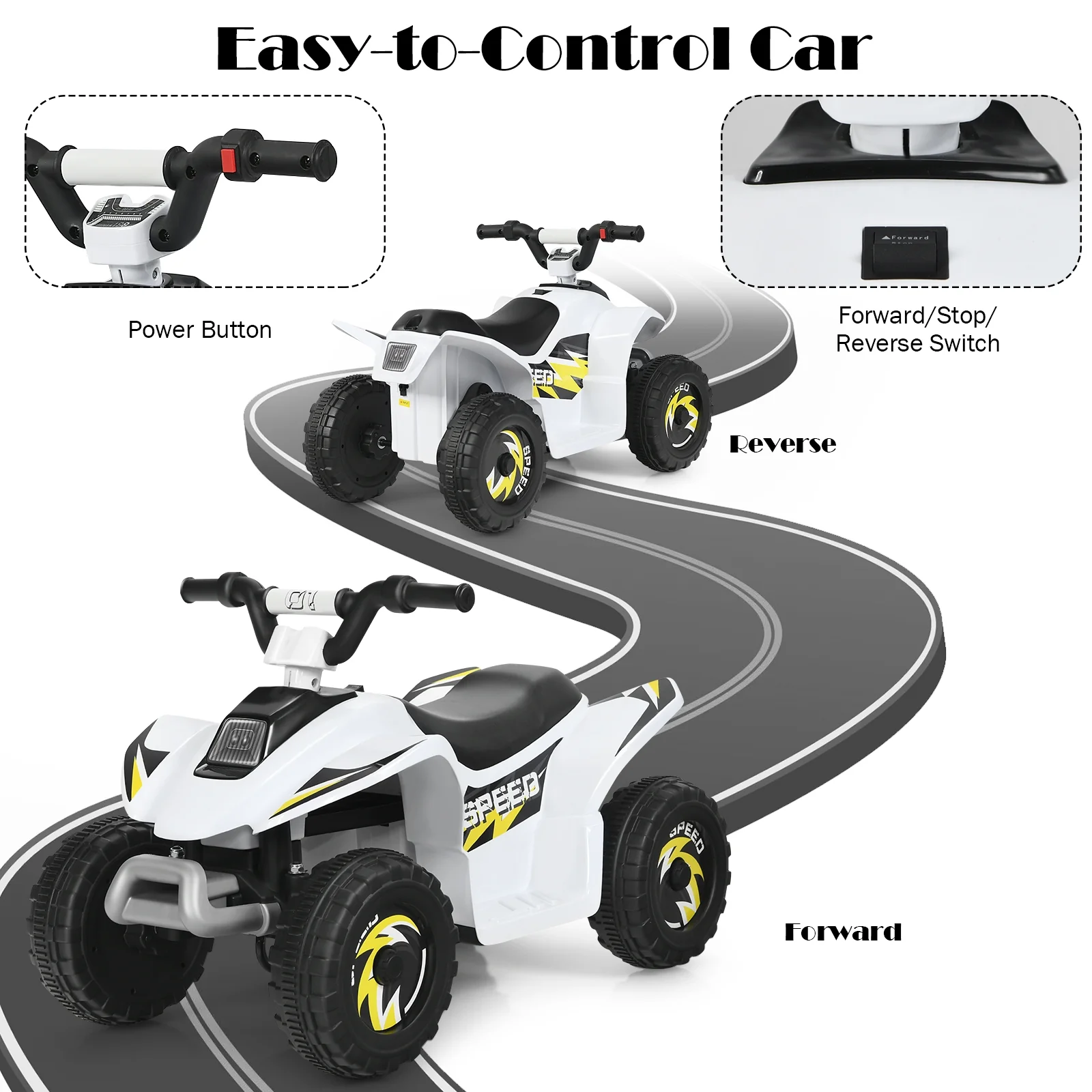 6V Kids Electric ATV, 4 Wheels Ride-On Toy, White - Image 10