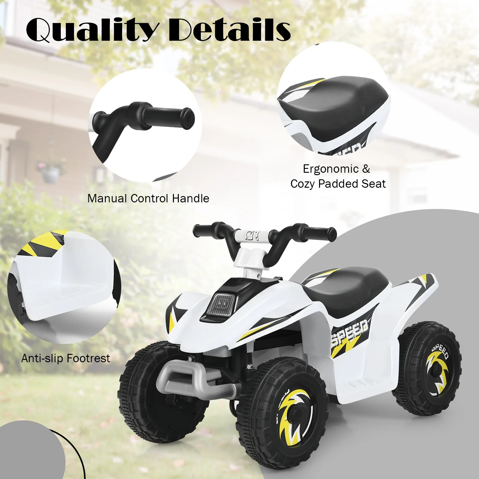 6V Kids Electric ATV, 4 Wheels Ride-On Toy, White - Image 9