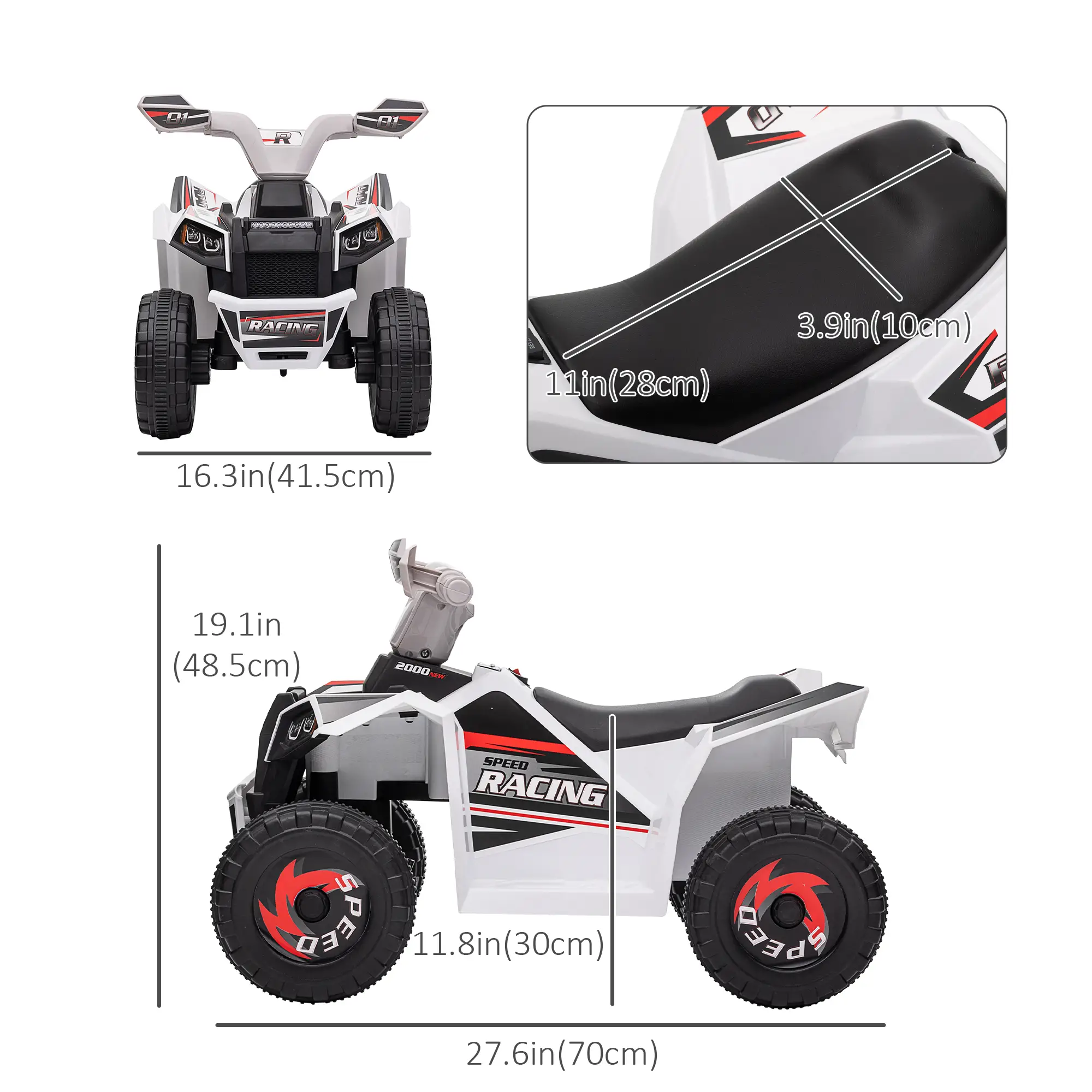 6V Kids Electric Car, Wear-Resistant Wheels, 18-36 Months, White - Image 3
