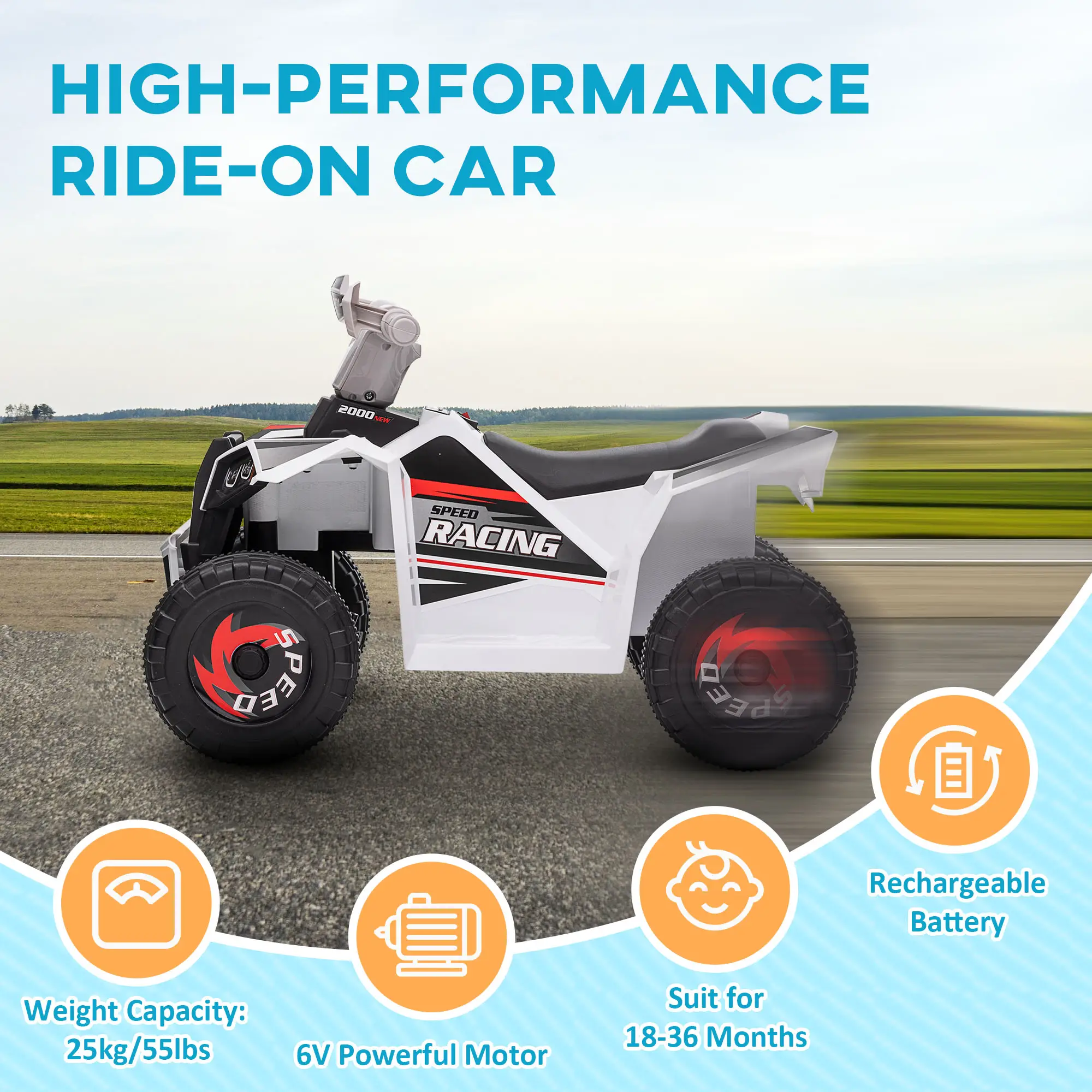6V Kids Electric Car, Wear-Resistant Wheels, 18-36 Months, White - Image 5
