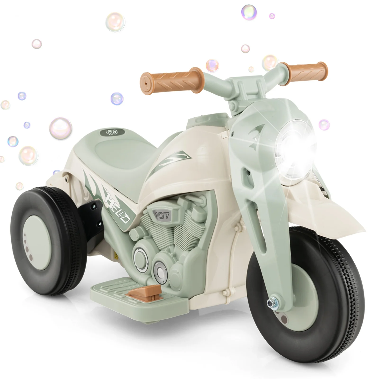 6V Kids Electric Ride On Motorcycle, Bubble Maker, Music, Beige