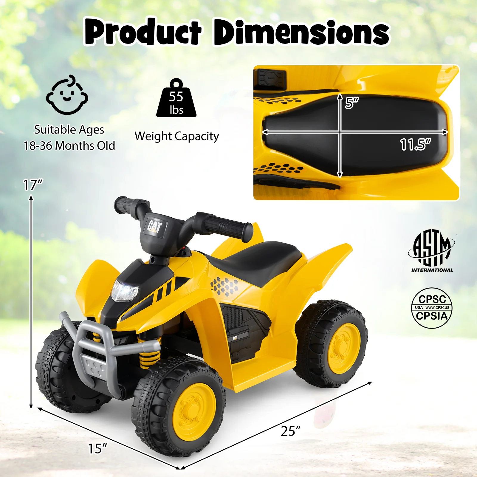 6V Kids Ride On ATV, 18-36 Months Old, With Horn Sound, Yellow - Image 6