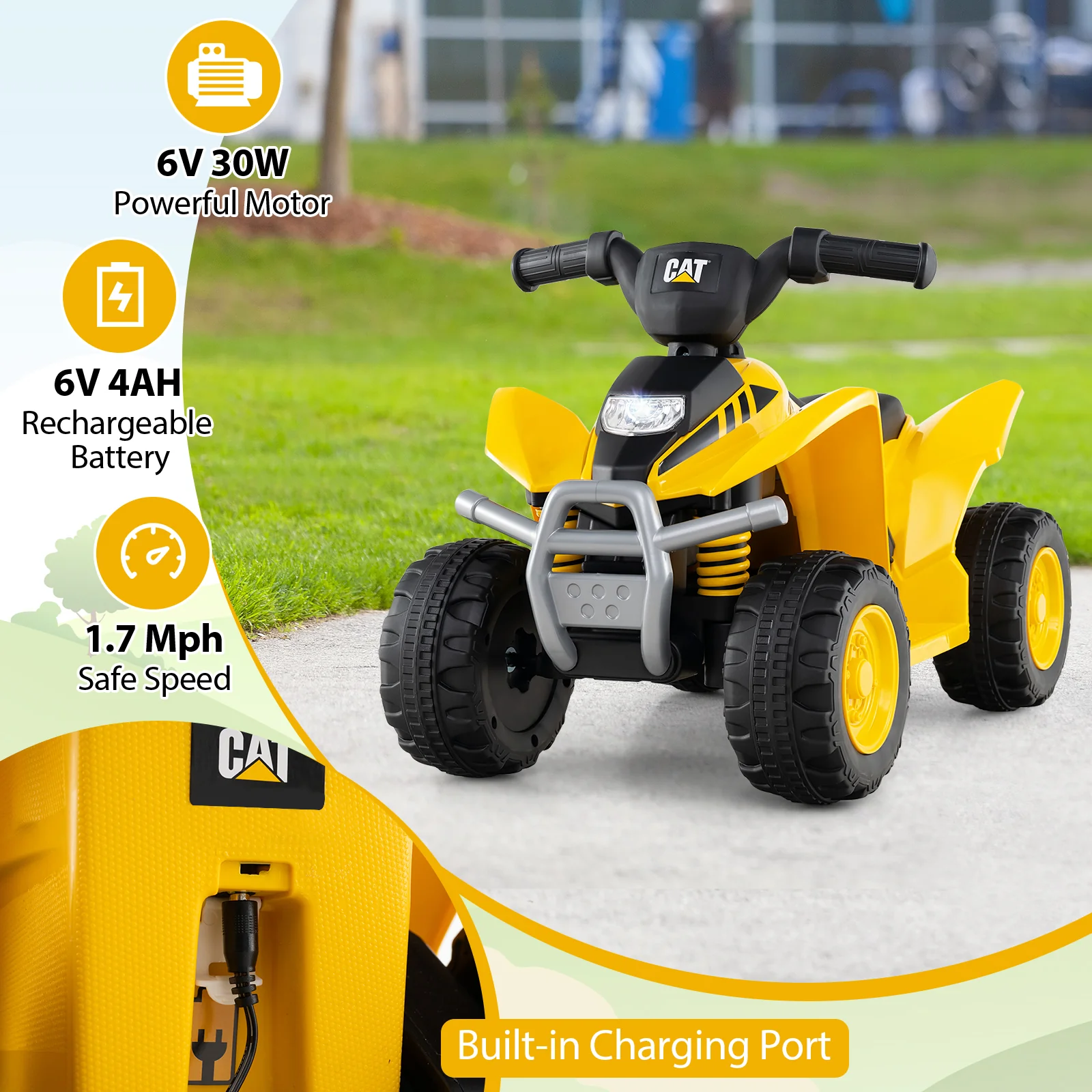 6V Kids Ride On ATV, 18-36 Months Old, With Horn Sound, Yellow - Image 9