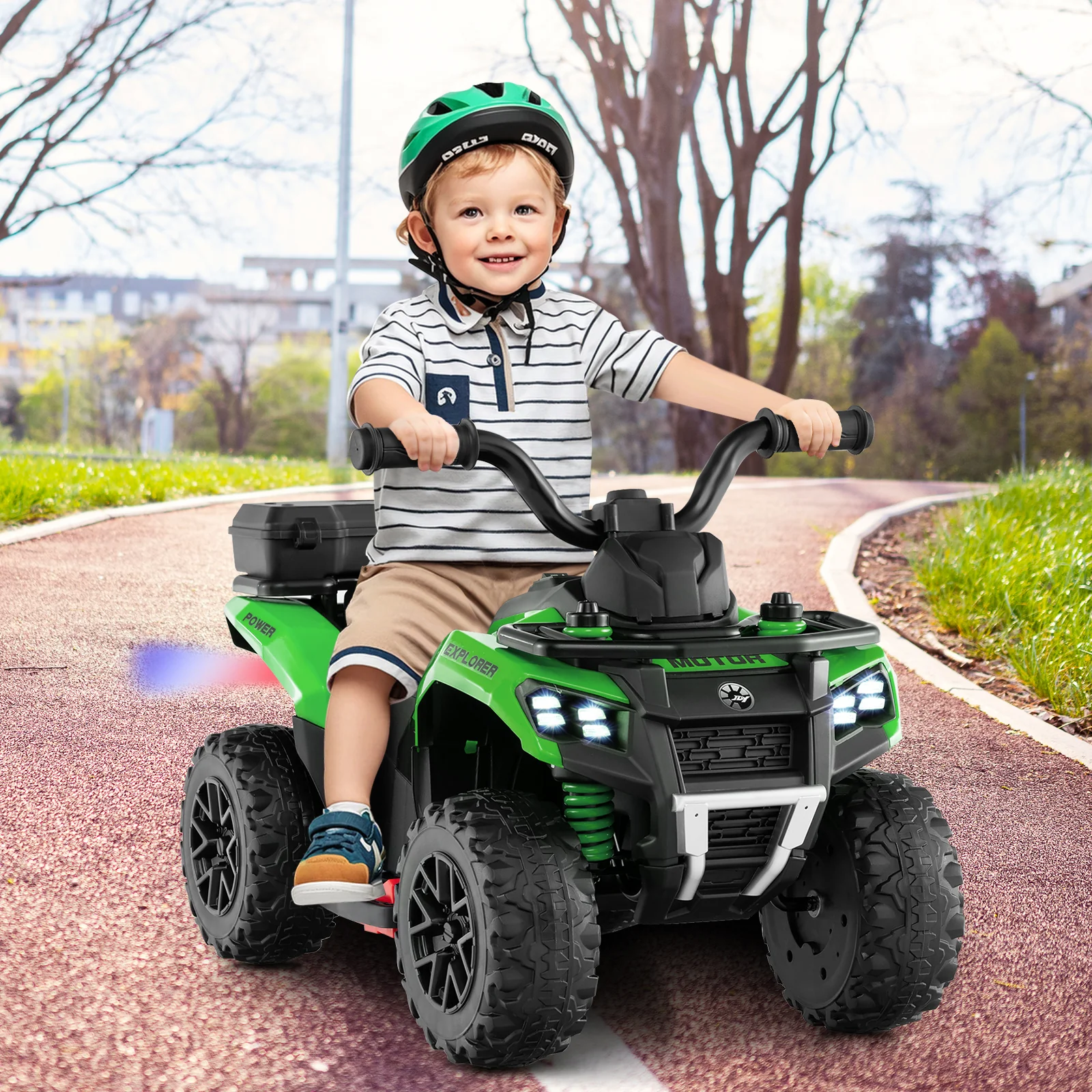 6V Kids Ride On ATV, Spray Function, Storage Box, Music, Green - Image 2