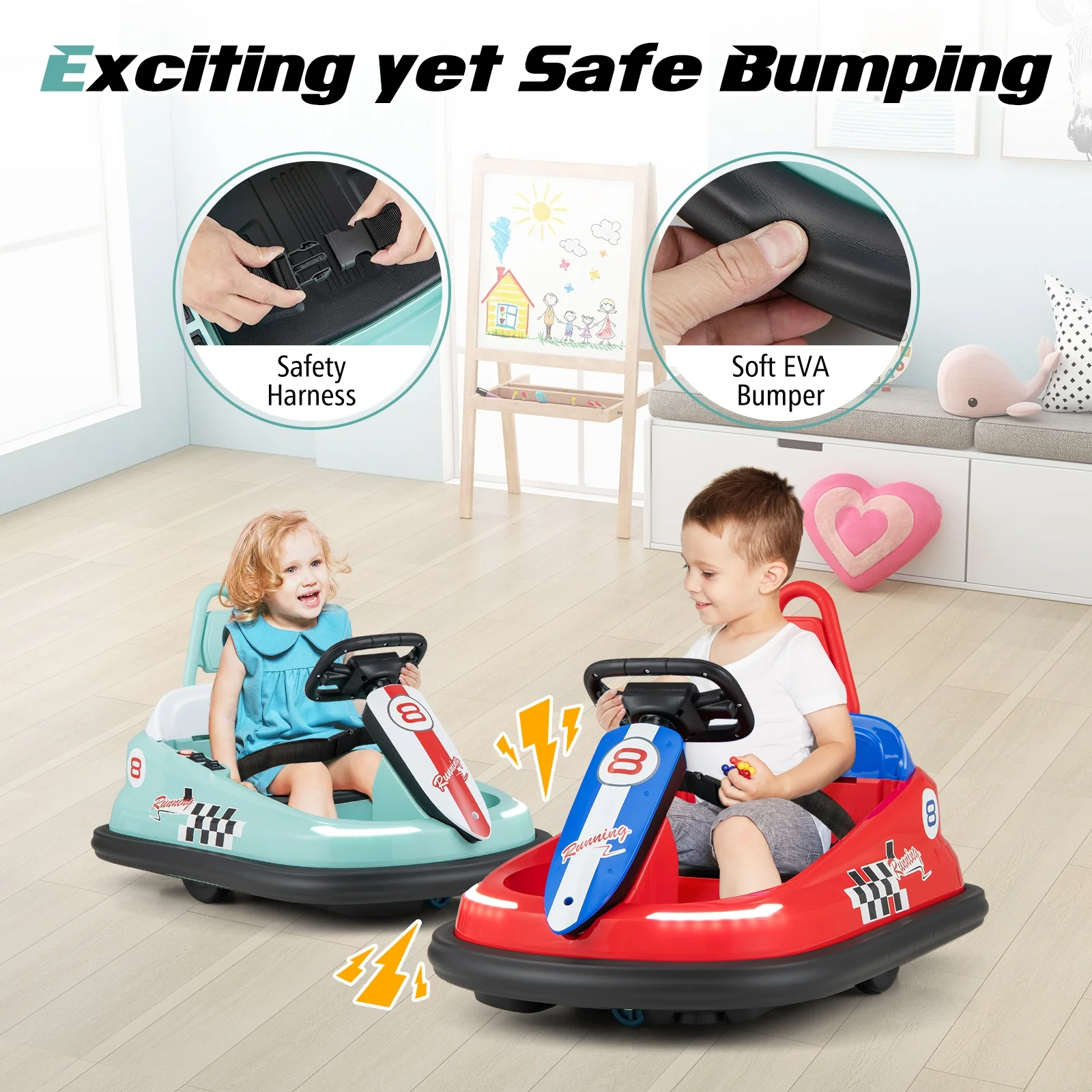 6V Kids Ride-On Bumper Car, 360° Spinning, Dual Motors, Green - Image 3