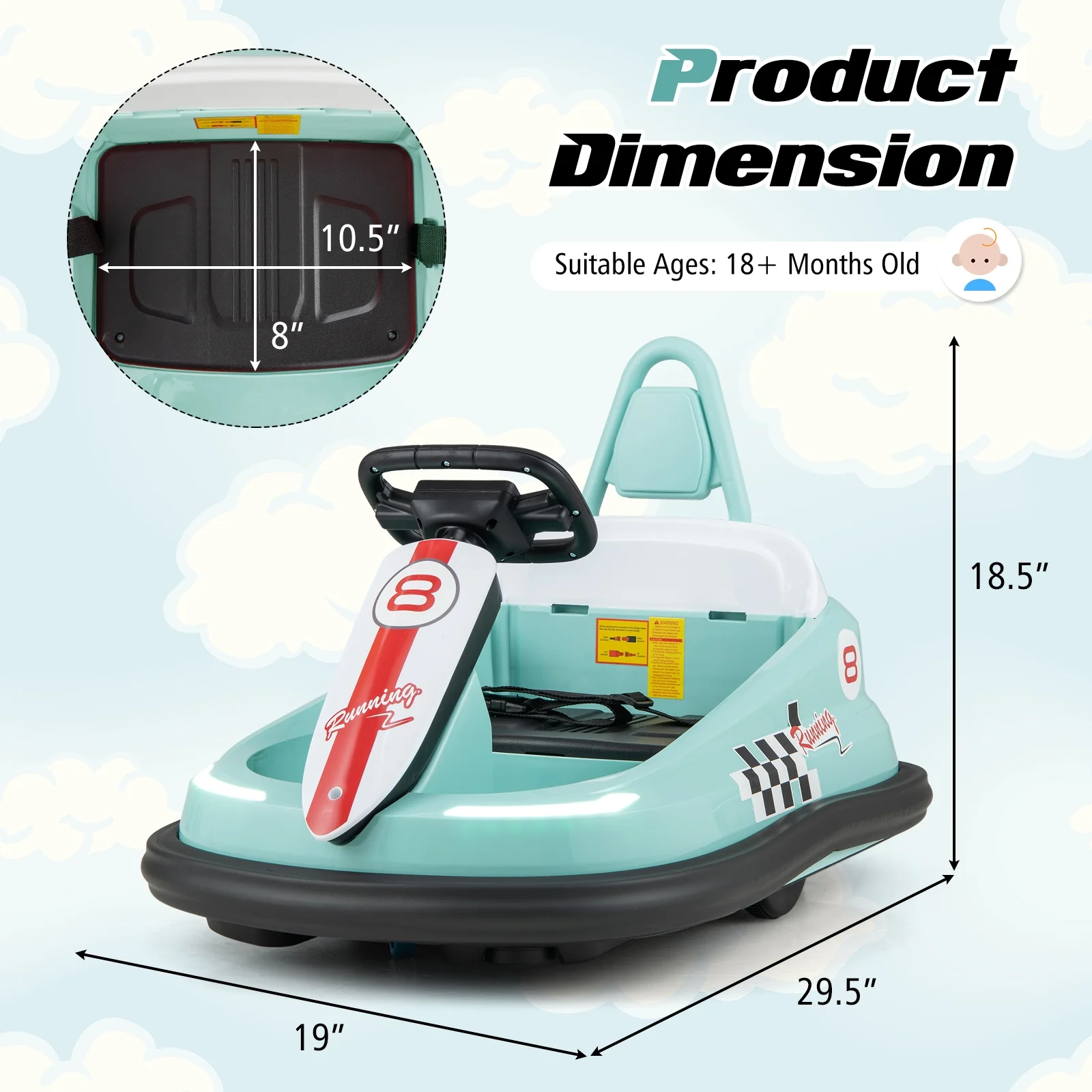 6V Kids Ride-On Bumper Car, 360° Spinning, Dual Motors, Green - Image 6