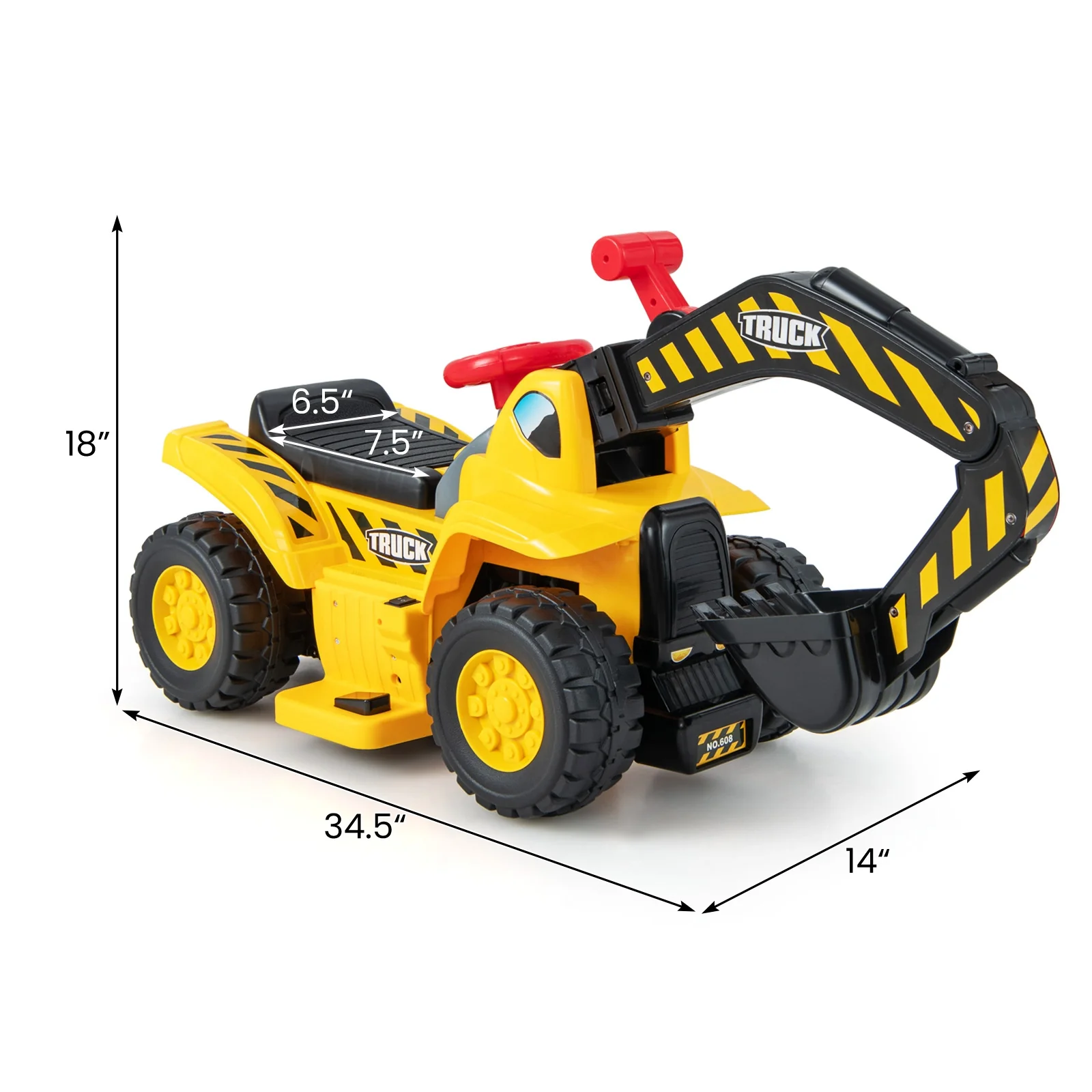 6V Kids Ride On Excavator, With Folding Basketball Hoop, Yellow - Image 5