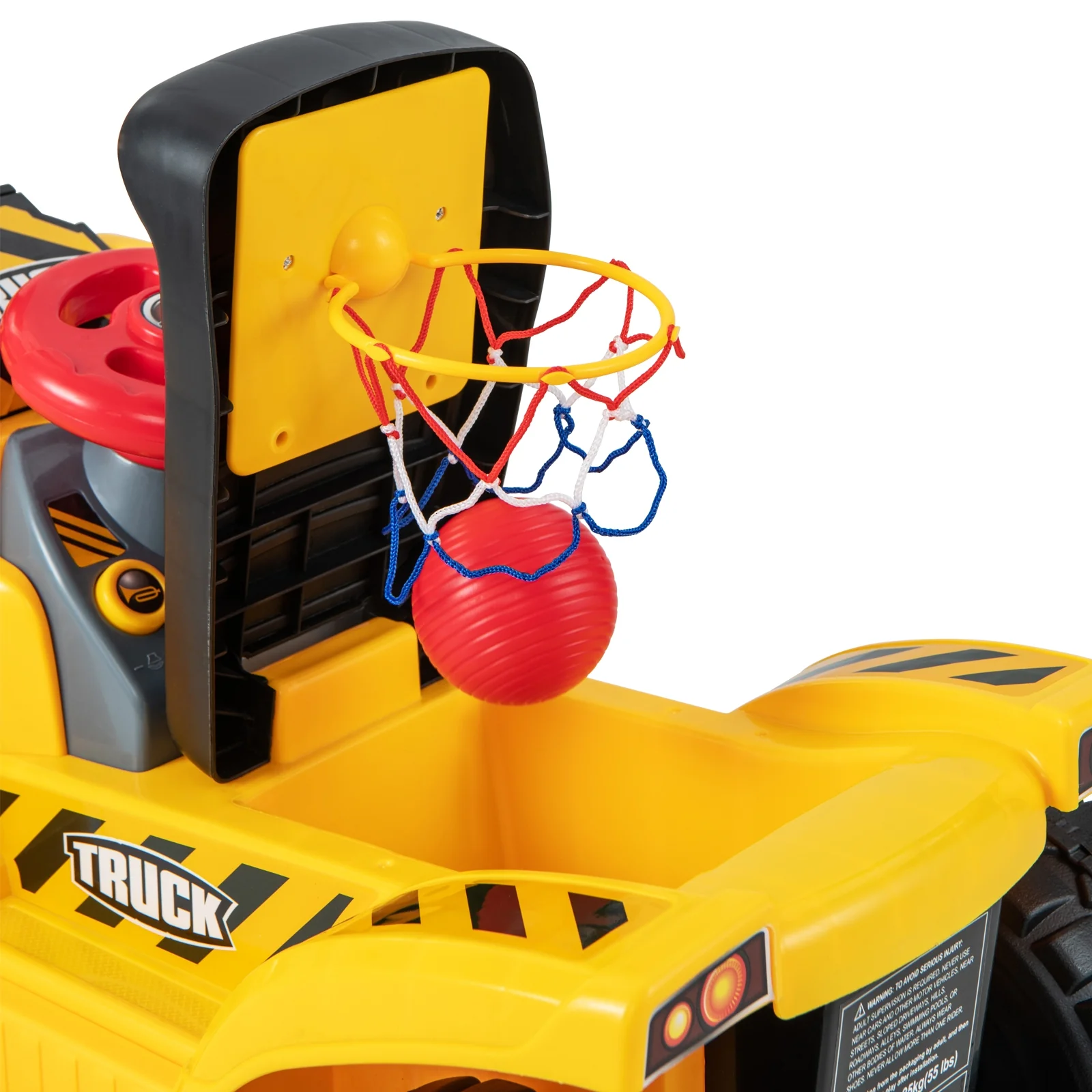 6V Kids Ride On Excavator, With Folding Basketball Hoop, Yellow - Image 6