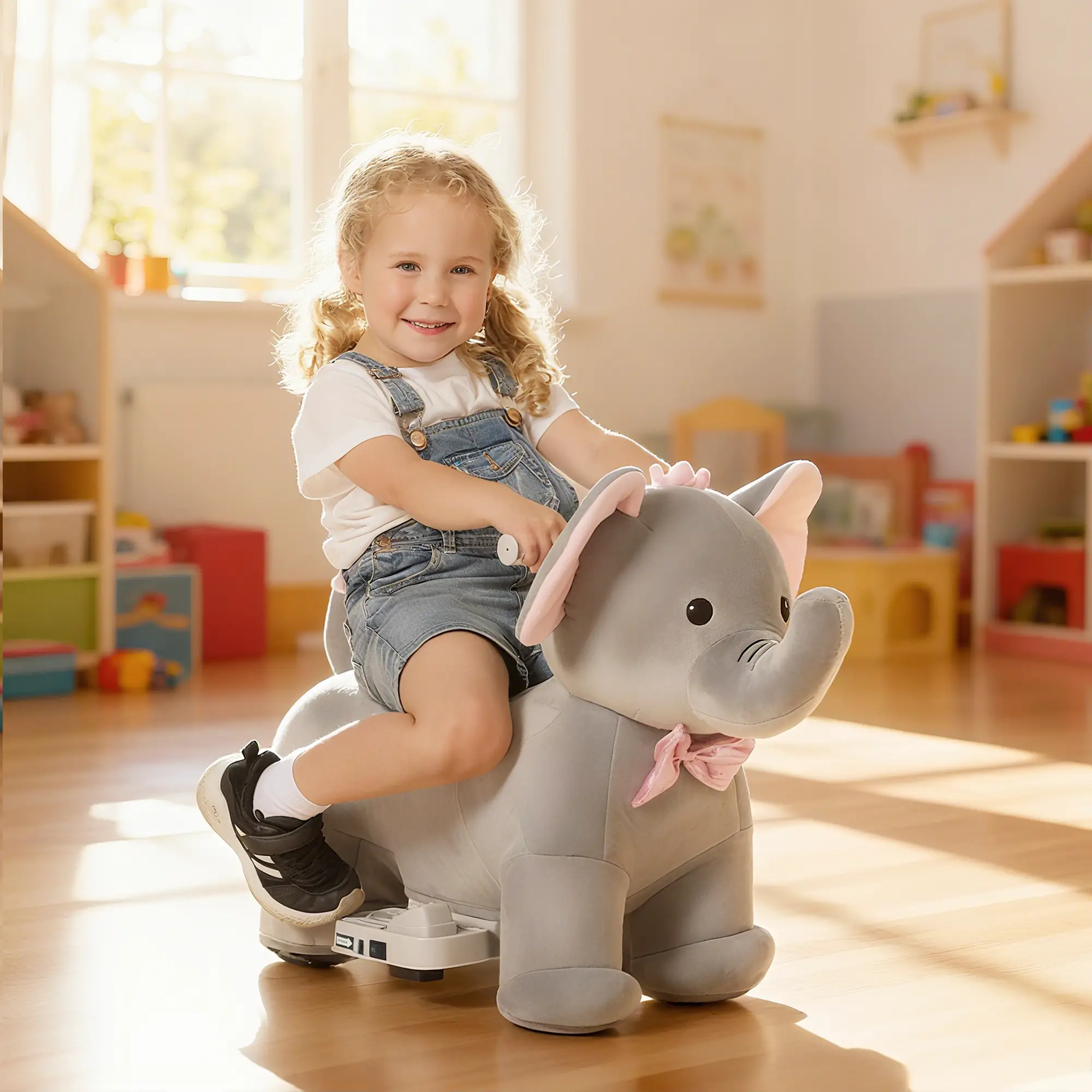 6V Kids Ride On Toy, Horse Elephant, Music, Soft Touch, Silent PU Wheels, For 1.5-5 Years - Image 10