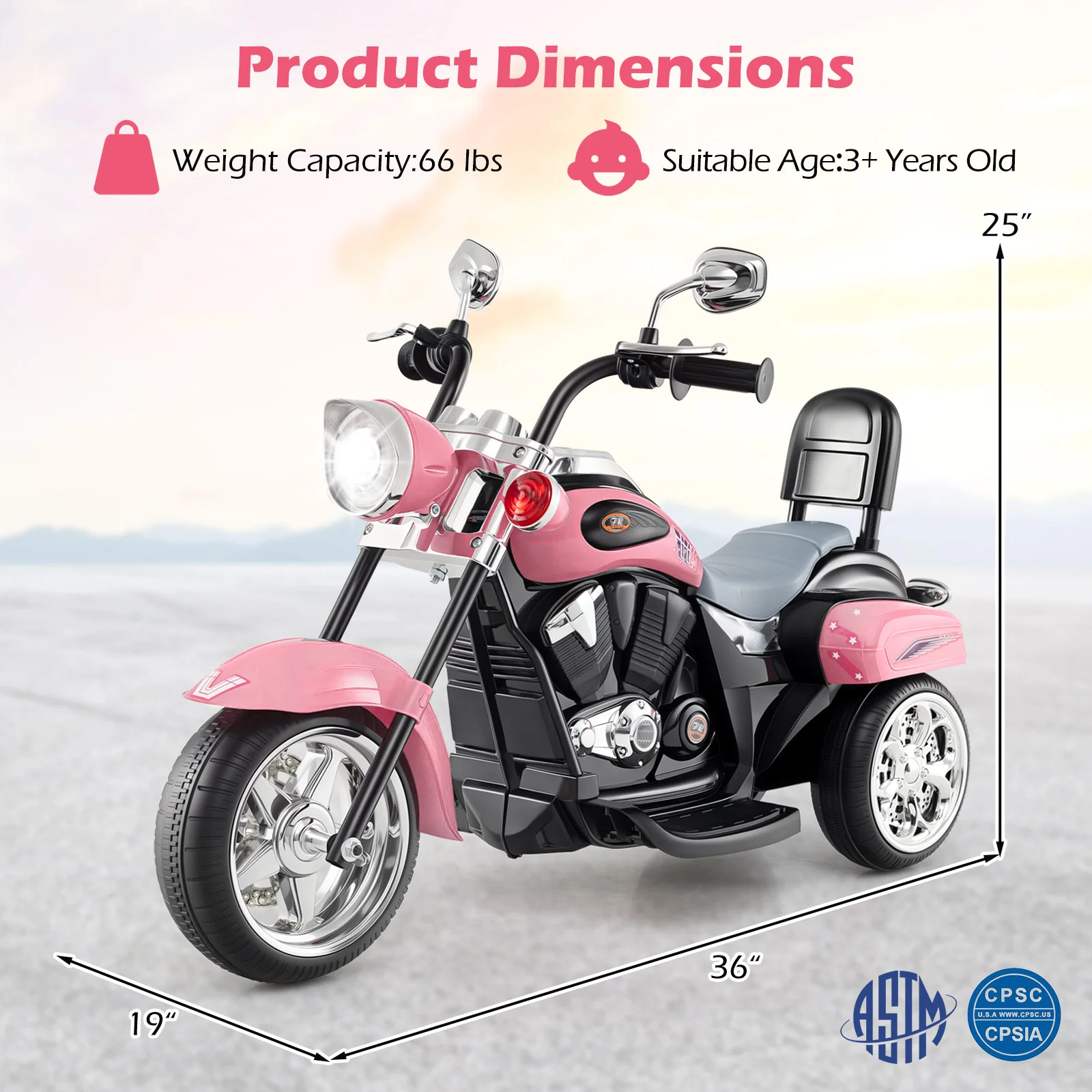 6V Powered Toddler 3-Wheel Motorbike Ride On Toy, Pink - Image 5