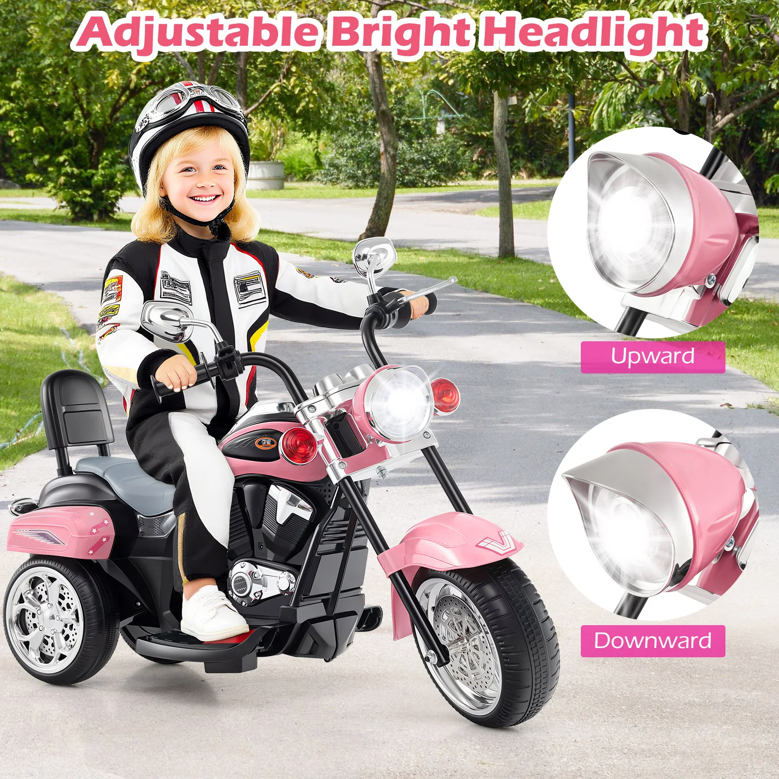 6V Powered Toddler 3-Wheel Motorbike Ride On Toy, Pink - Image 7