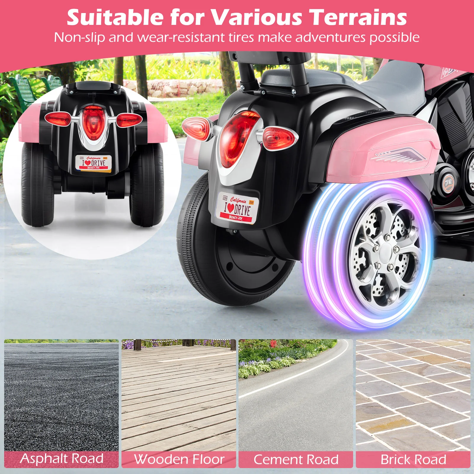 6V Powered Toddler 3-Wheel Motorbike Ride On Toy, Pink - Image 8