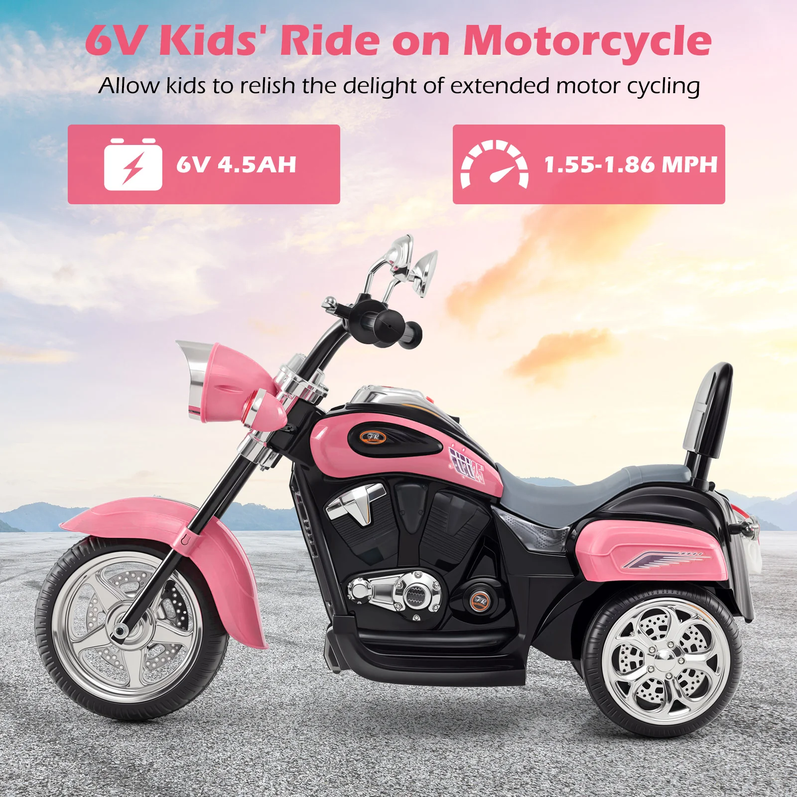 6V Powered Toddler 3-Wheel Motorbike Ride On Toy, Pink - Image 9
