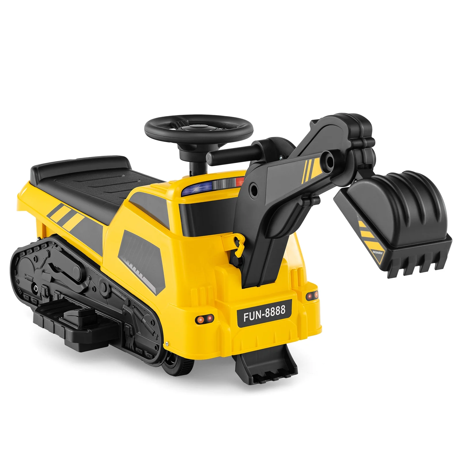 6V Ride On Tractor, 3 In 1 Electric Excavator, Adjustable Arms, Music, Yellow - Image 4