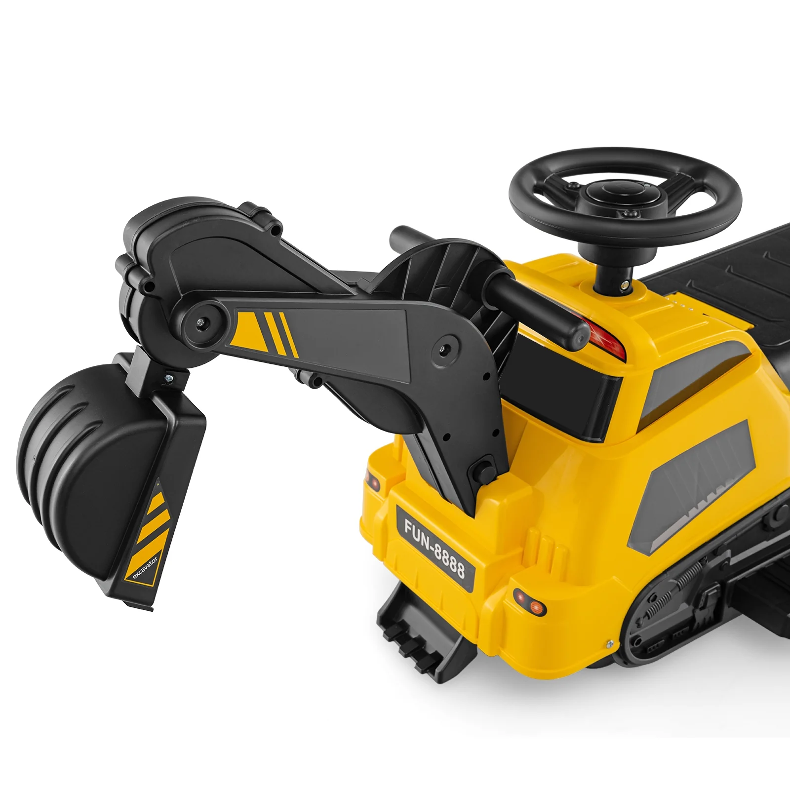 6V Ride On Tractor, 3 In 1 Electric Excavator, Adjustable Arms, Music, Yellow - Image 7