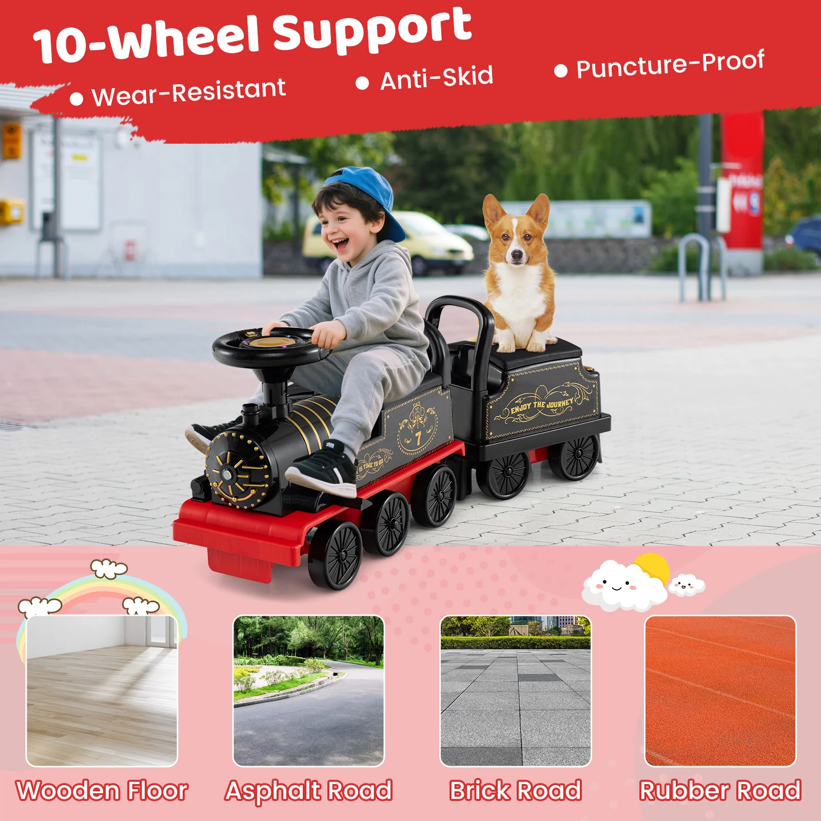 6V Ride On Train, 2-Seater With Carriage, Flashing LED Lights, Black - Image 10