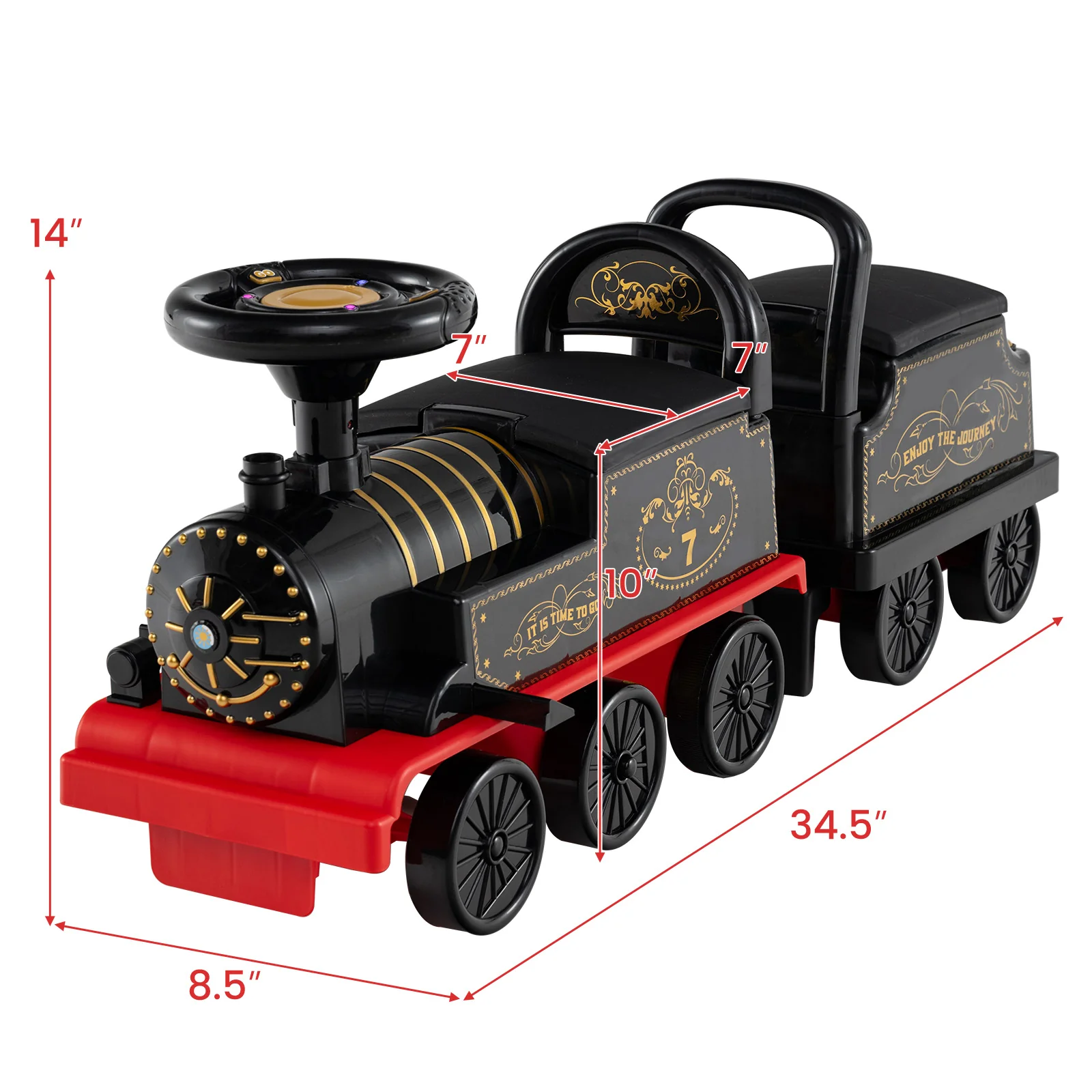 6V Ride On Train, 2-Seater With Carriage, Flashing LED Lights, Black - Image 5