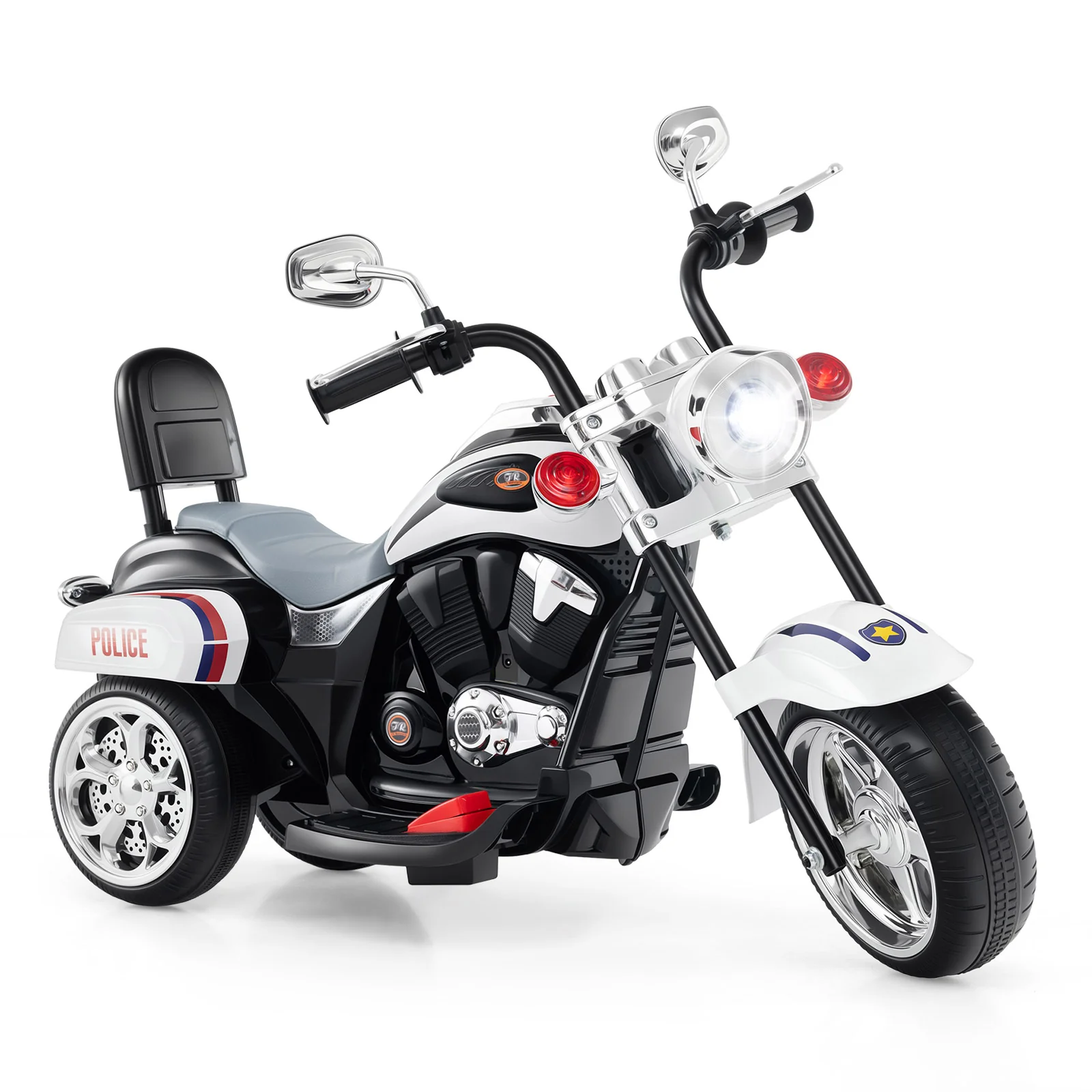 6V Toddler Ride On Motorbike, 3-Wheel, Horn, Headlight, Black And White - Image 4