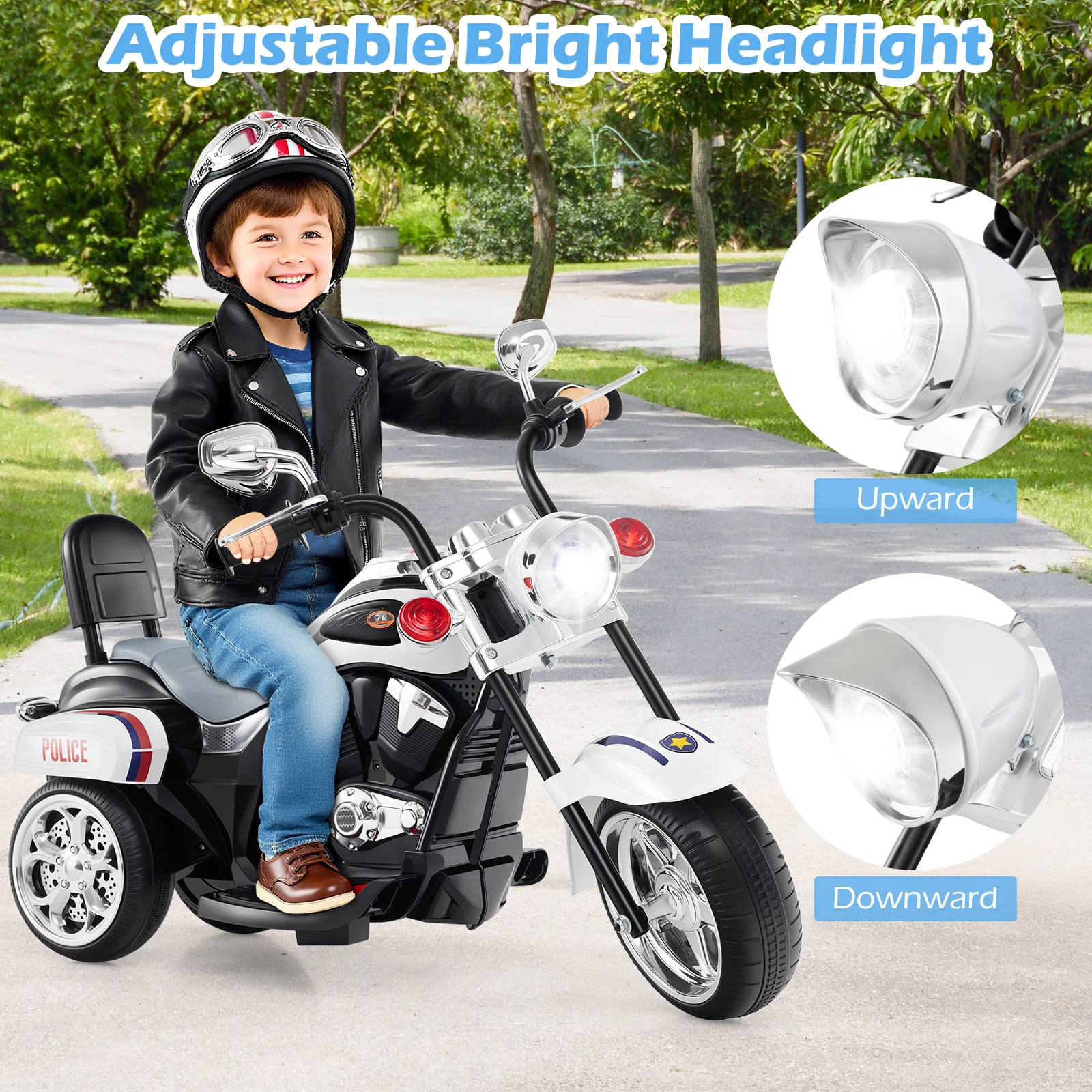 6V Toddler Ride On Motorbike, 3-Wheel, Horn, Headlight, Black And White - Image 9