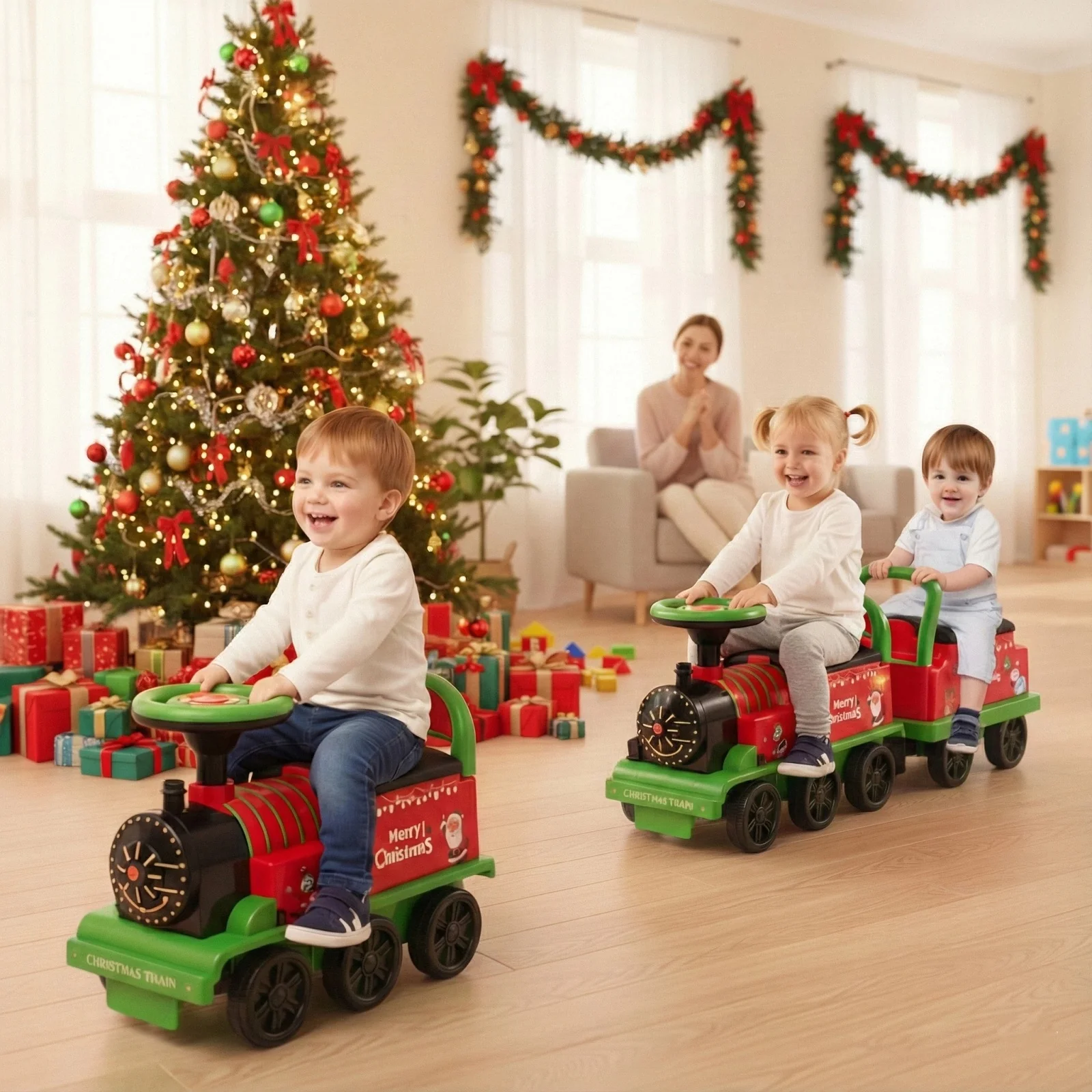 6V Toddler Ride On Train Combo: Track Ride & 2-Seater Carriage Set, Green