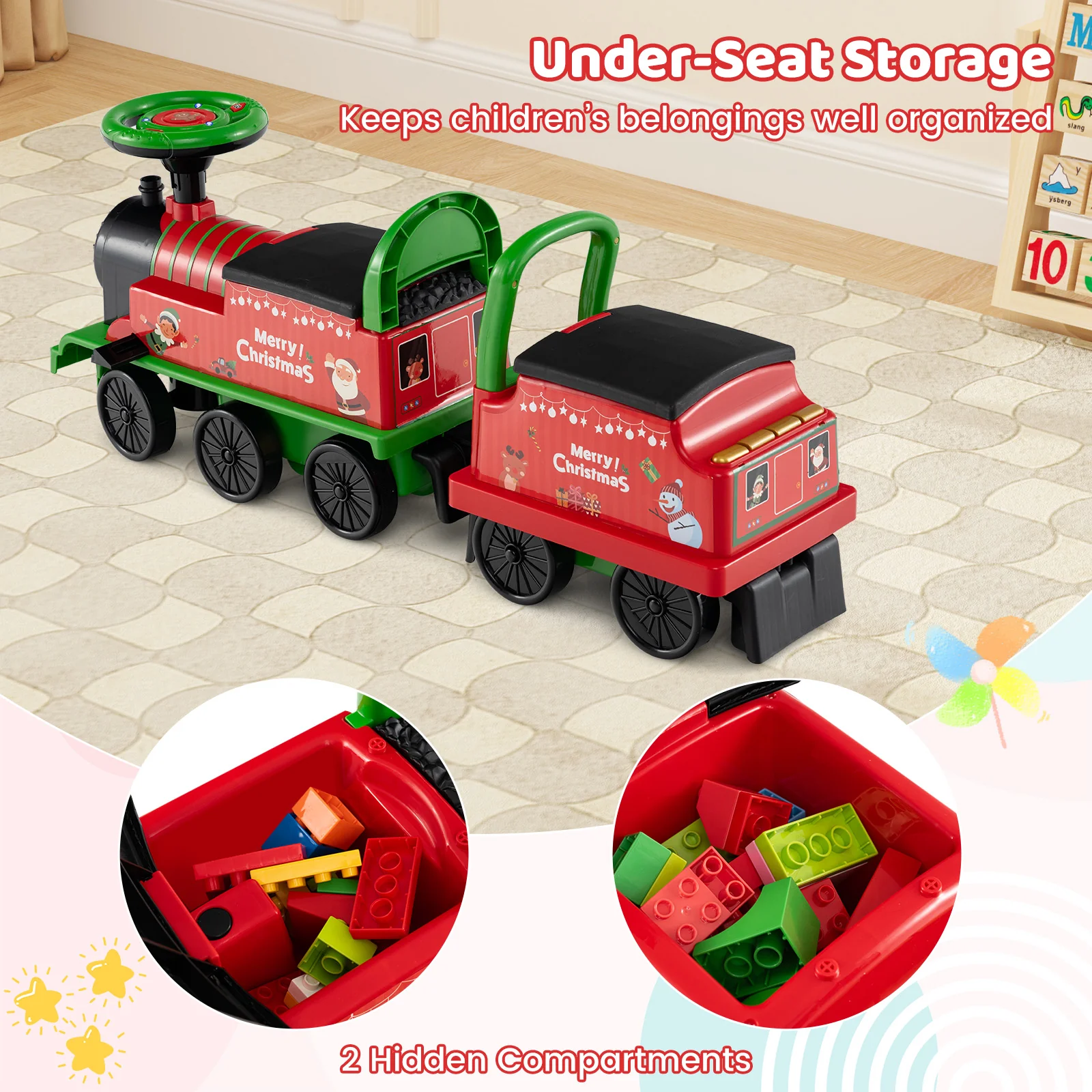 6V Toddler Ride On Train Combo: Track Ride & 2-Seater Carriage Set, Green - Image 10