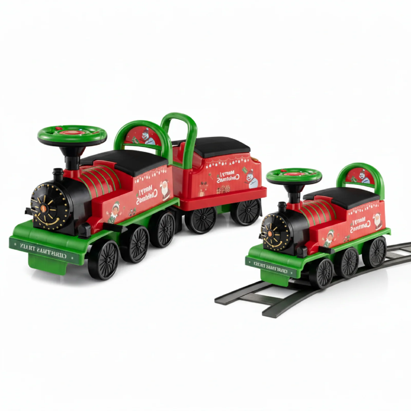 6V Toddler Ride On Train Combo: Track Ride & 2-Seater Carriage Set, Green - Image 4