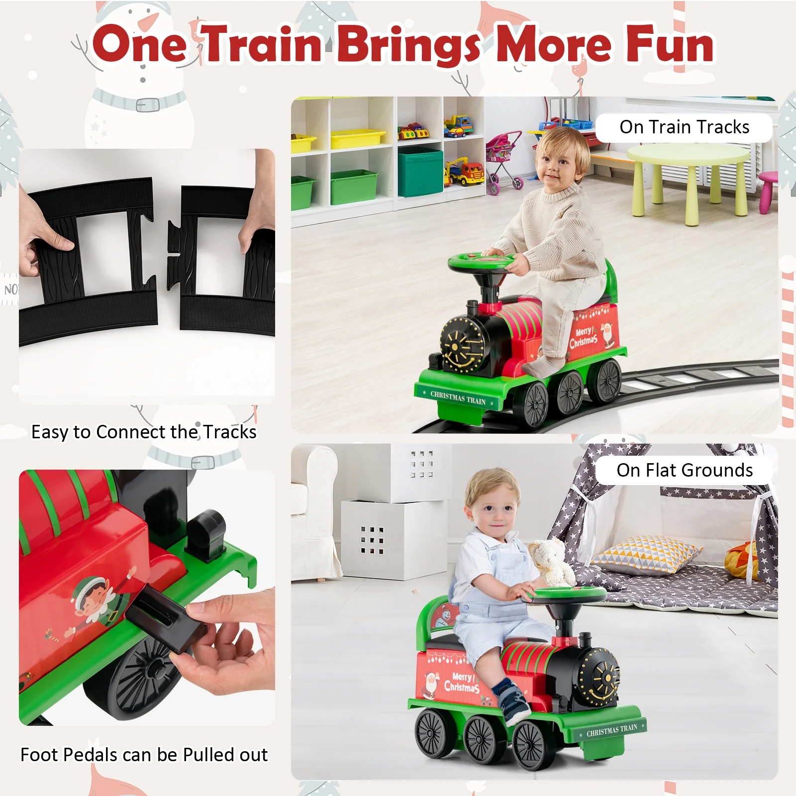 6V Toddler Ride On Train Combo: Track Ride & 2-Seater Carriage Set, Green - Image 8