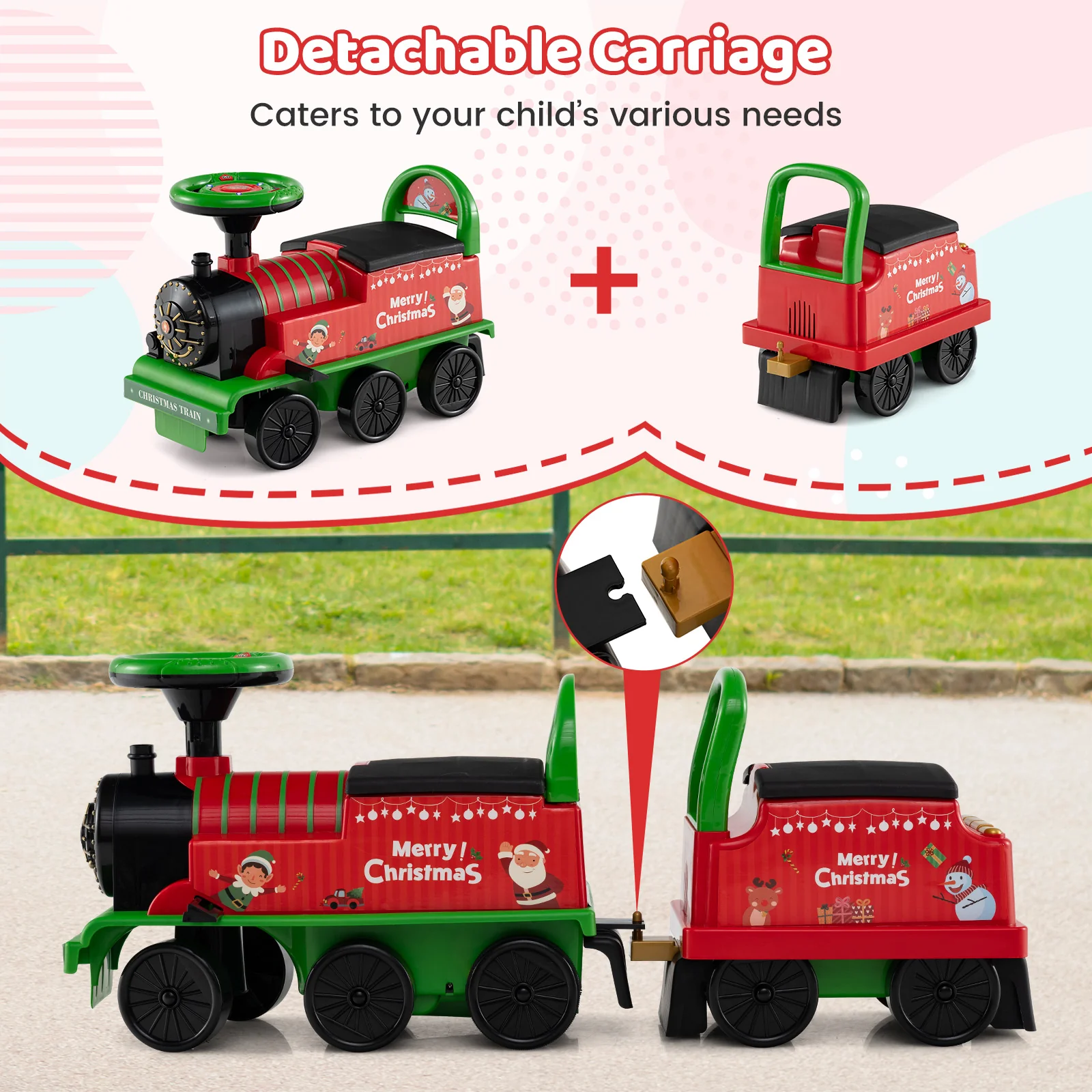 6V Toddler Ride On Train Combo: Track Ride & 2-Seater Carriage Set, Green - Image 9