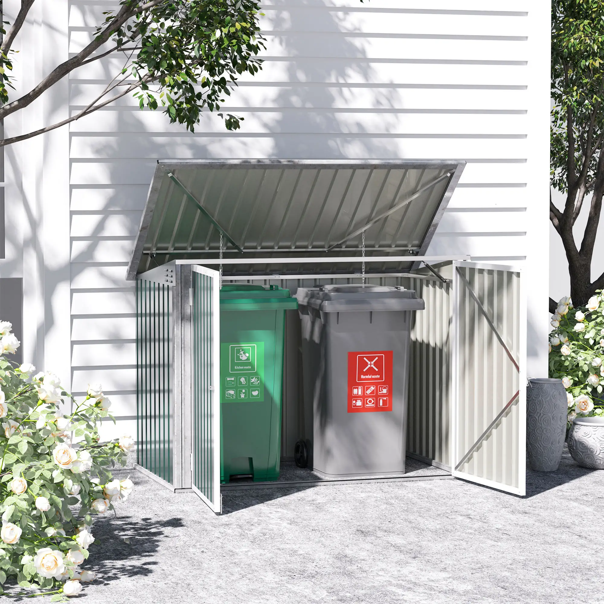 6x3 FT Outdoor Storage Shed, Double Door Trash Can Organizer, Green - Image 2