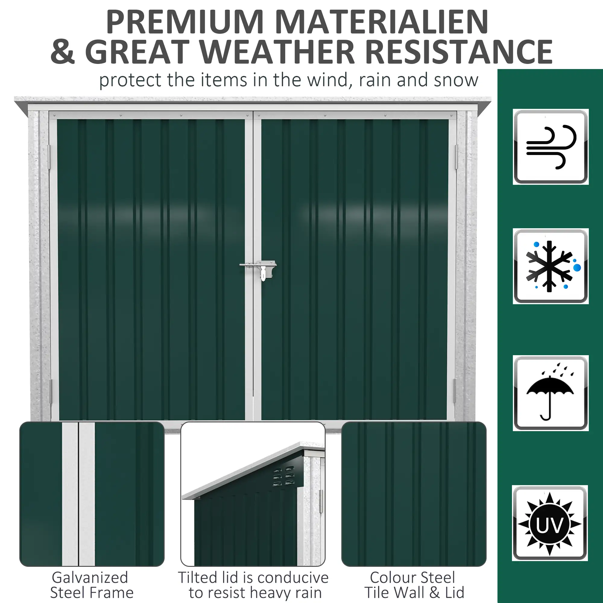 6x3 FT Outdoor Storage Shed, Double Door Trash Can Organizer, Green - Image 4