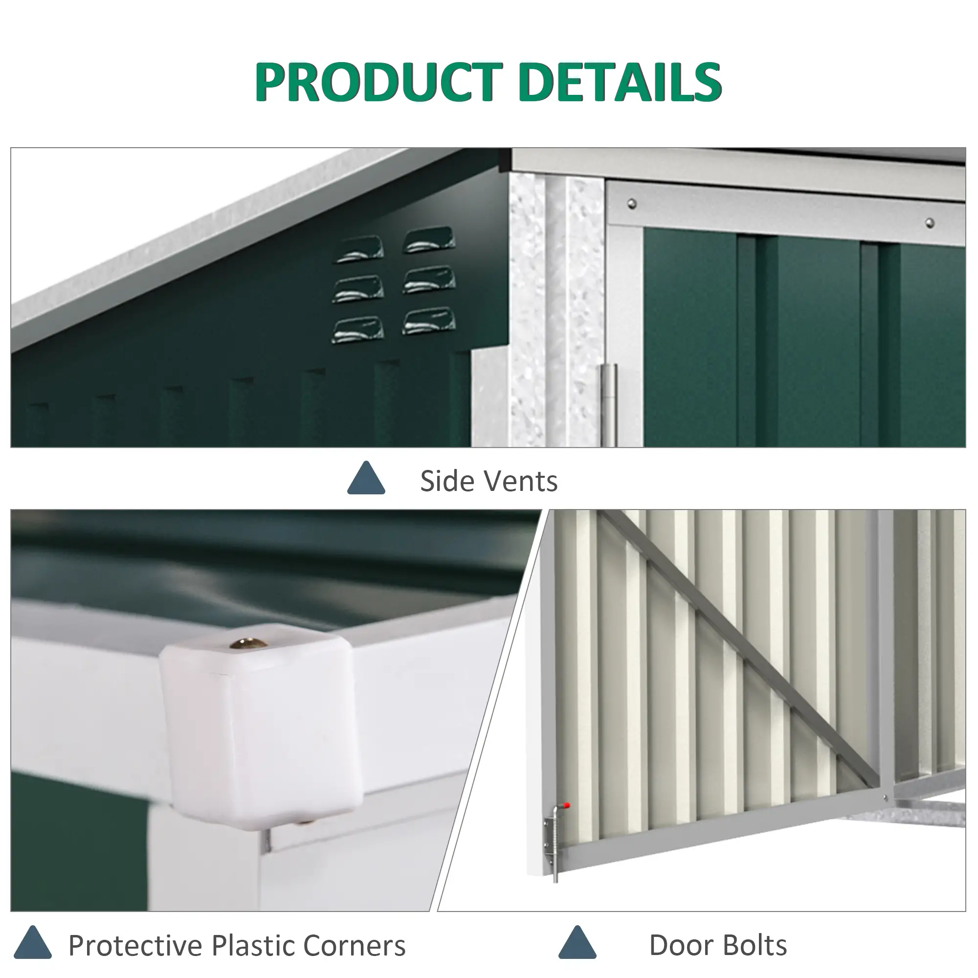 6x3 FT Outdoor Storage Shed, Double Door Trash Can Organizer, Green - Image 6