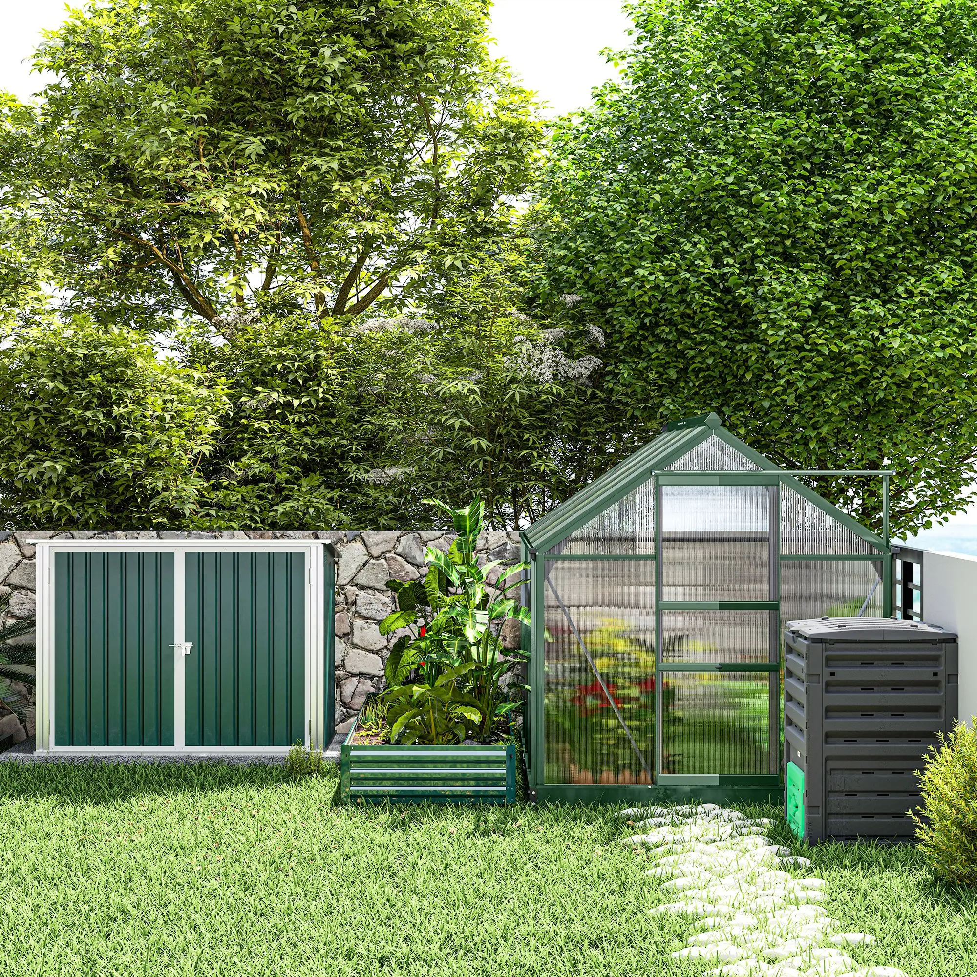 6x3 FT Outdoor Storage Shed, Double Door Trash Can Organizer, Green - Image 8