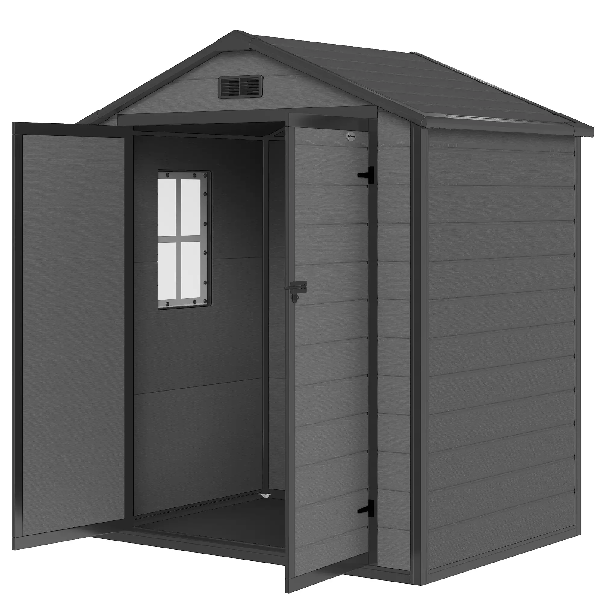 6x4.5FT Plastic Shed, Lockable Garden Tool Storage With Double Doors, Grey