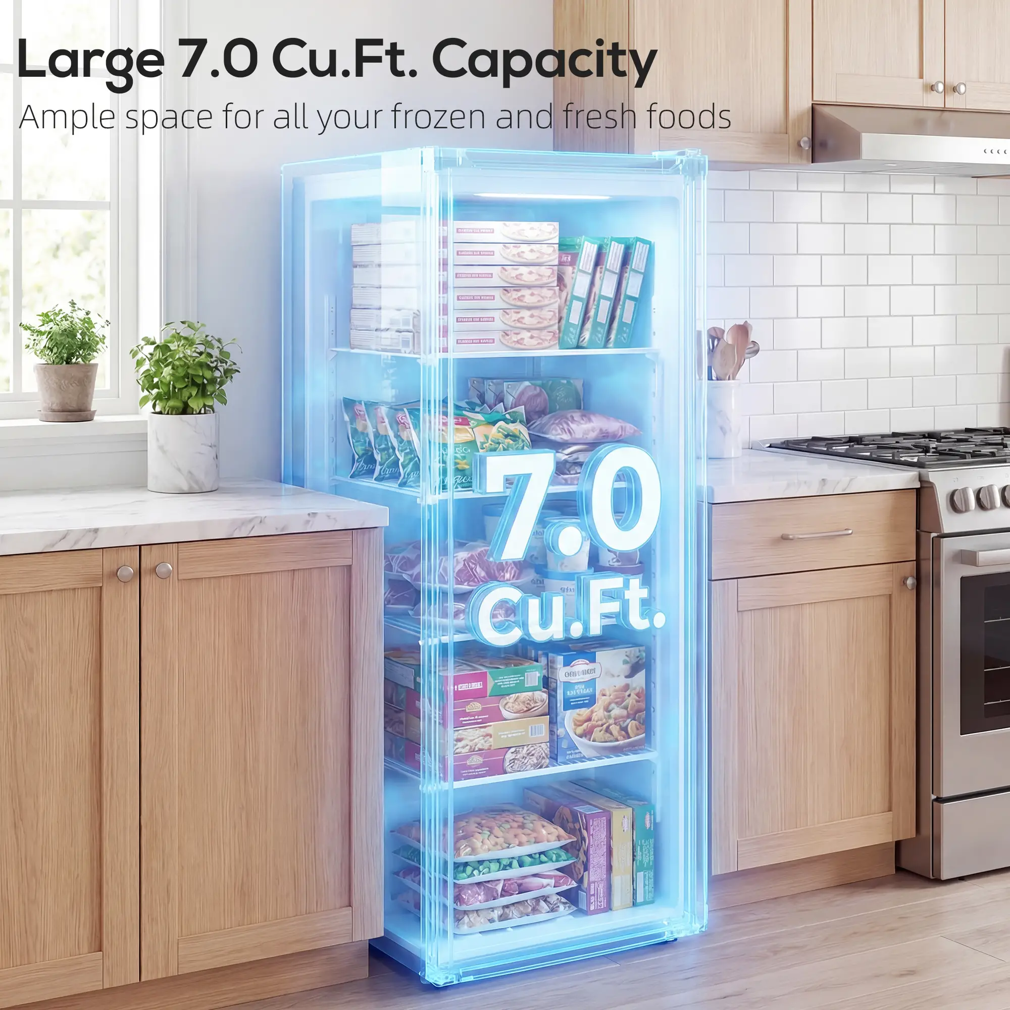 7.0 Cu.Ft Upright Freezer, 6 Adjustable Shelves, Reversible Door, Black - Image 5